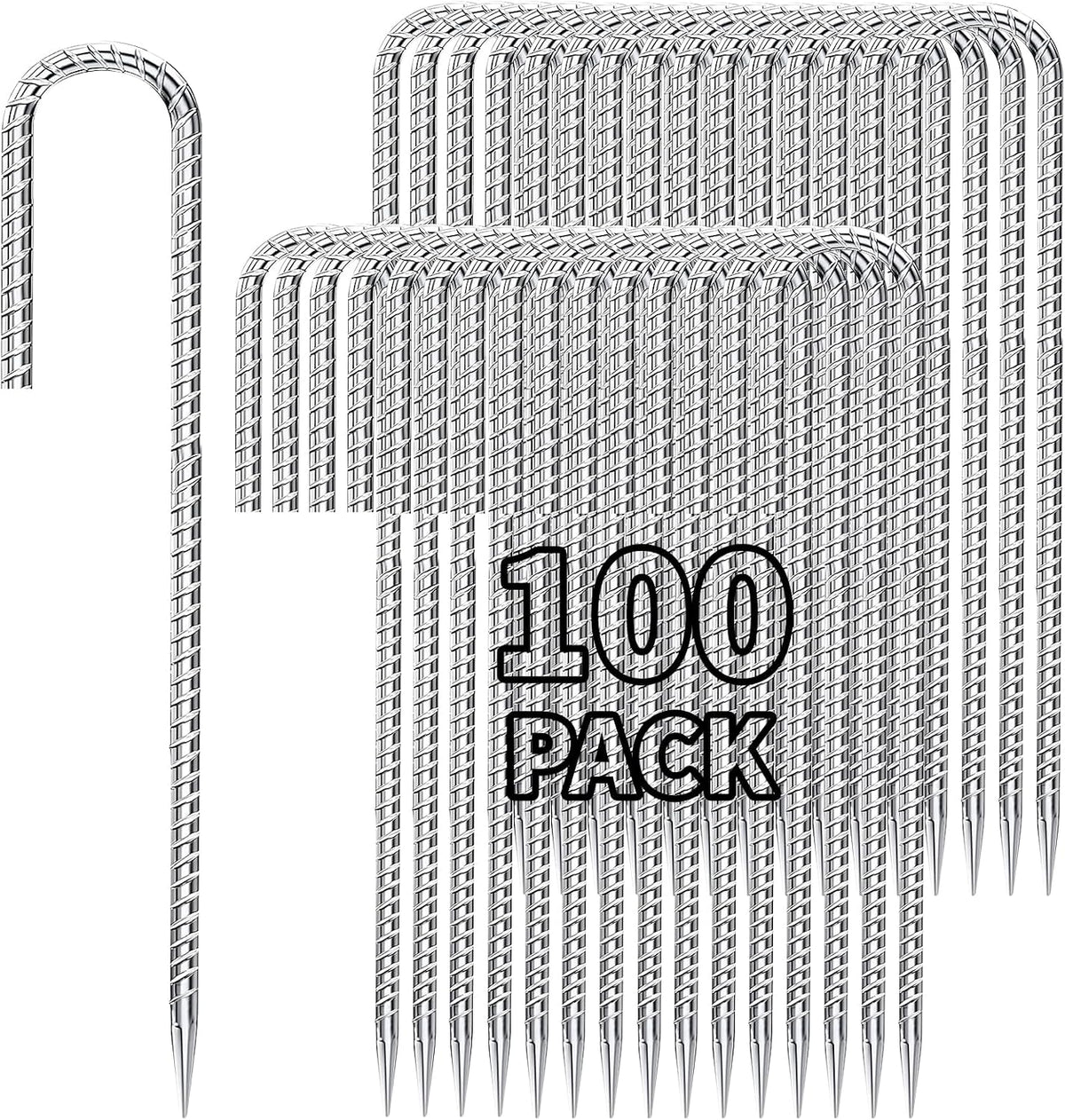 Besitu 16 inches Ground Rebar Stakes (16 pcs) Heavy Duty Metal Spikes for Concrete Timber Garden Plant, Long Straight Steel Stakes for Tent, 3/8" Thickness Ground Anchors with Chisel Point End, Black