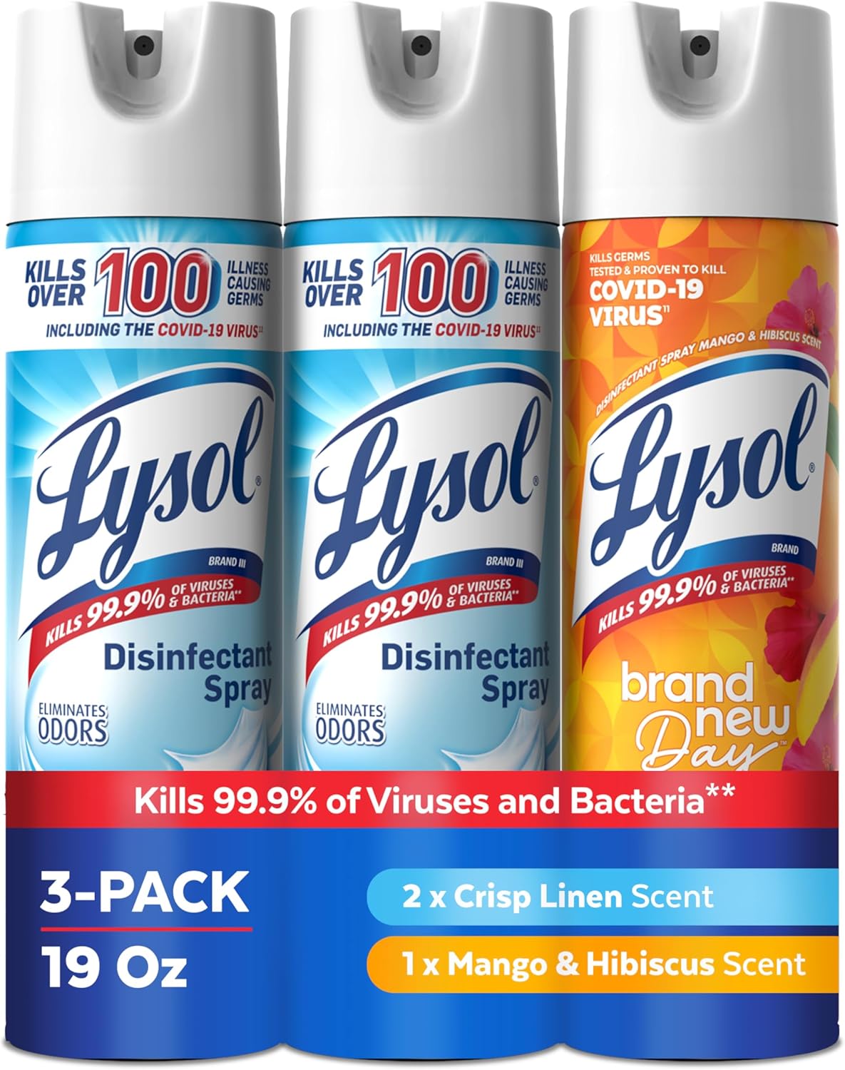 Lysol Disinfectant Spray, Household Cleaning Supplies, Disinfecting Multi-Purpose Room Spray, Antibacterial Sanitizer, Deodorizer, Kills Hantavirus, Crisp Linen, 19 Fl Oz (Pack of 2)
