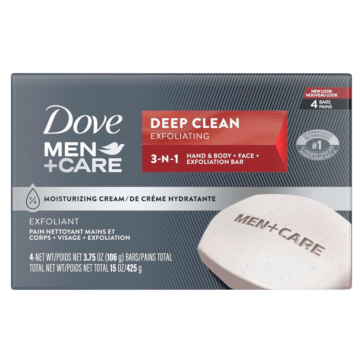 Dove Men + Care Deep Clean Body + Face Bars, Purifying Grains, 3.75 oz, 6 Ct
