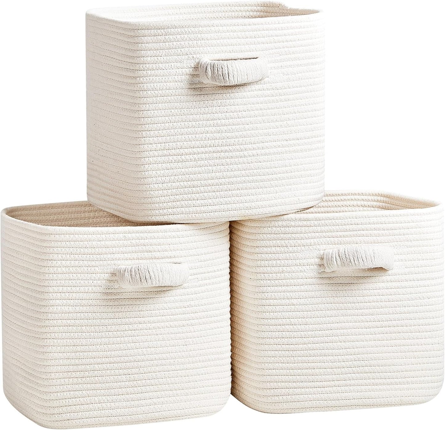 R RUNKA Storage Cube Baskets for Organizing 11 inch-3 Pack- Square Baskets for Cube Storage, Closet Storage Bins - Woven Cube Storage Bins for Shelves- Cube Drawer- Ideal for Toy Storage White & Pink