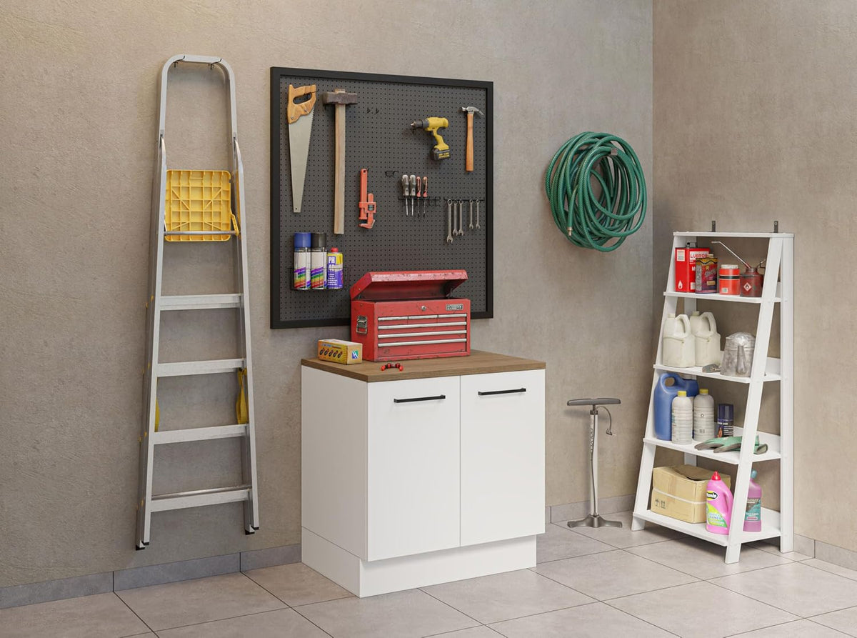 Madesa Compact Garage and Utility Room Base Storage Cabinet with 2 Doors and Tool Storage Shelves 33 Inch Wooden Organization Unit - White