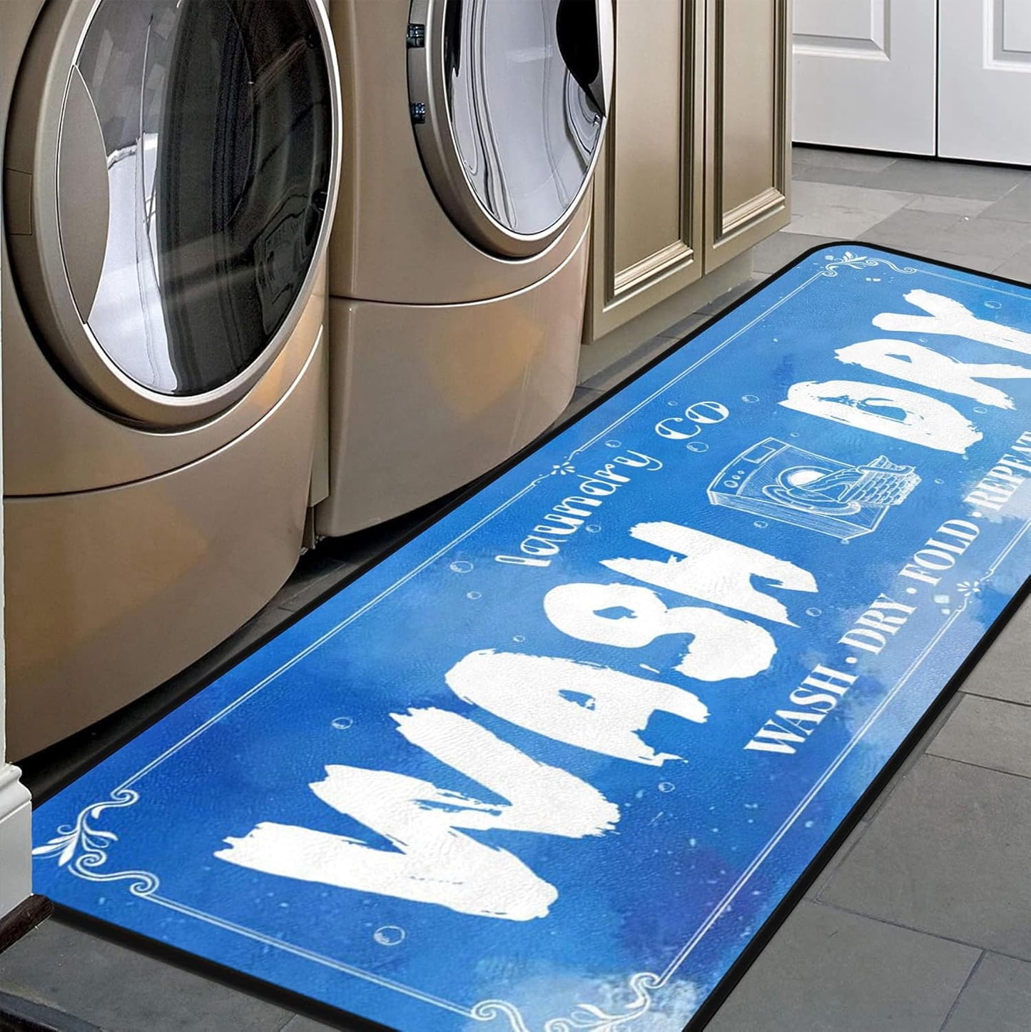 Laundry Room Long Mat Area Rug Non-Slip Floor Mat Waterproof Farmhouse Carpet for Kitchen 40" x 20" (Black/Grey)