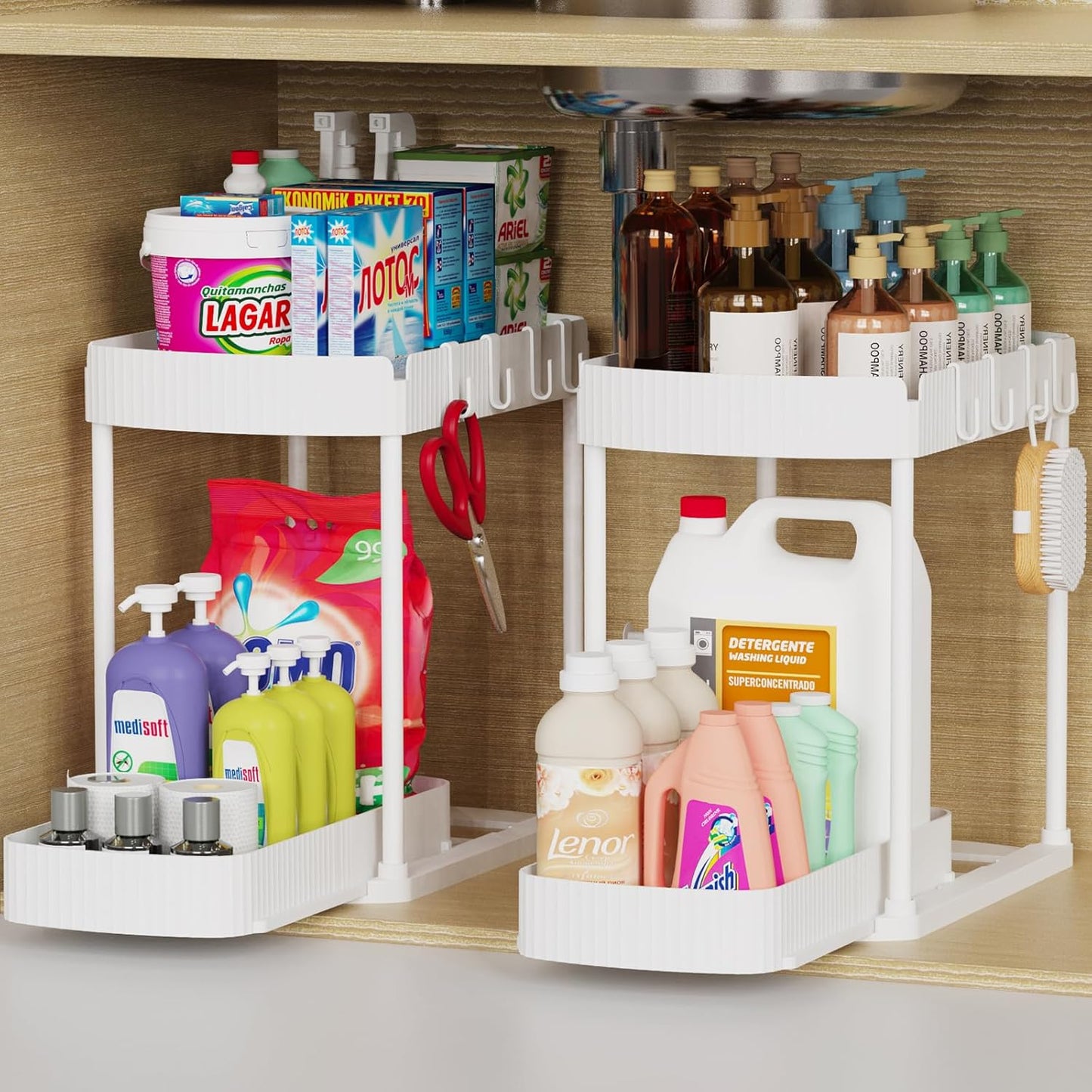 Ukeetap 2 Pack Multi-Purpose Pull-Out Storage Organizers, Under Sink Organizers and Storage for Bathroom & Kitchen, Under Cabinet Organizers and storage, 12.8 Inch, Green