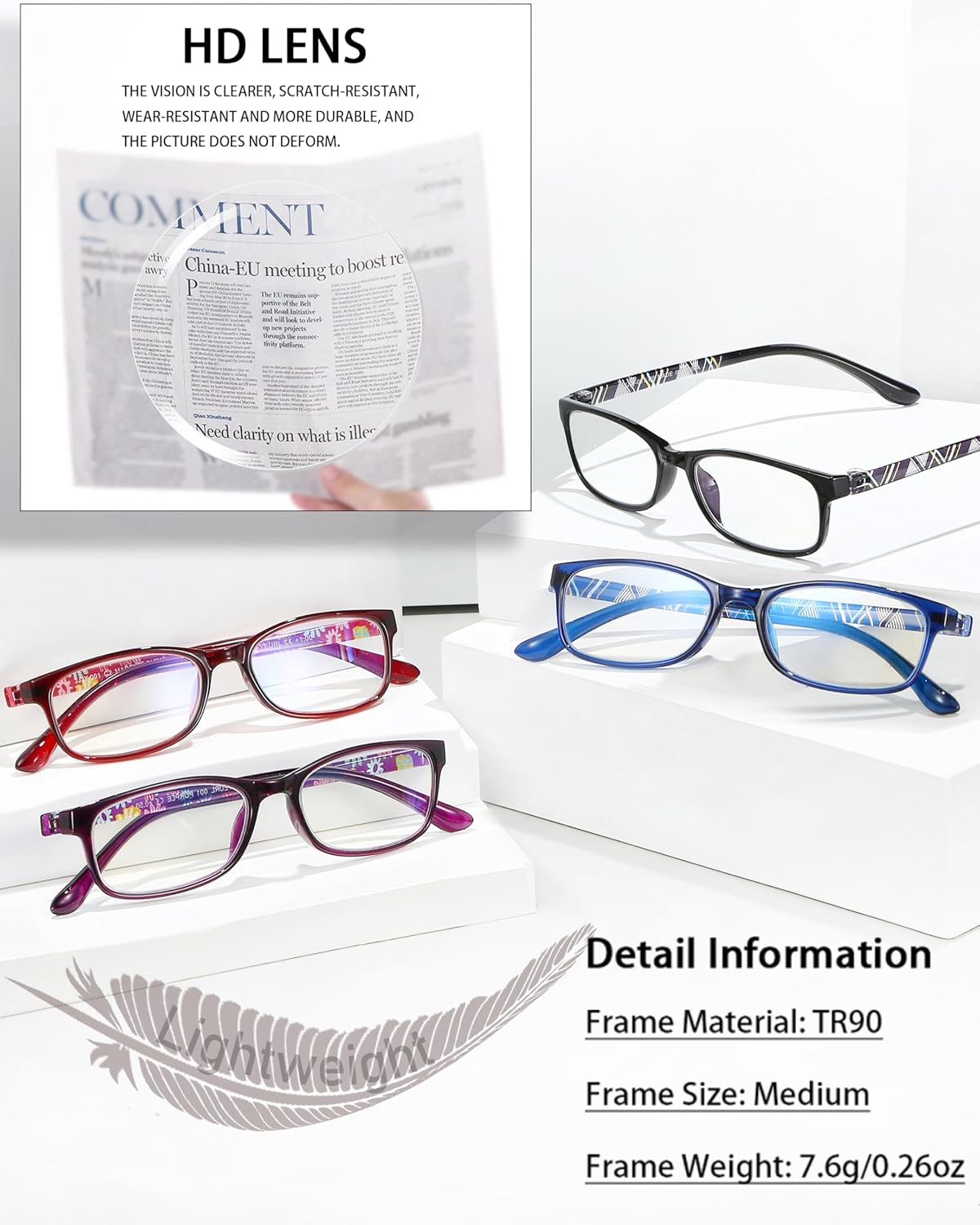 EYEURL Reading Glasses for Men Women Blue Light Blocking Readers 1.00