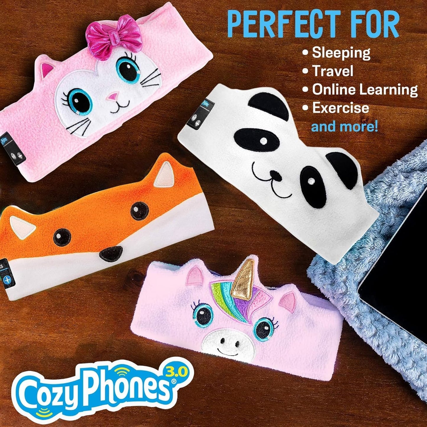 CozyPhones Toddler Headphones Wireless, Kids Bluetooth Earphones, Safe Volume - Wired School Headphones for Kids with 3.5 MM Jack and Travel Bag - Toddler Airplane Accessories for Boys & Girls - Fox