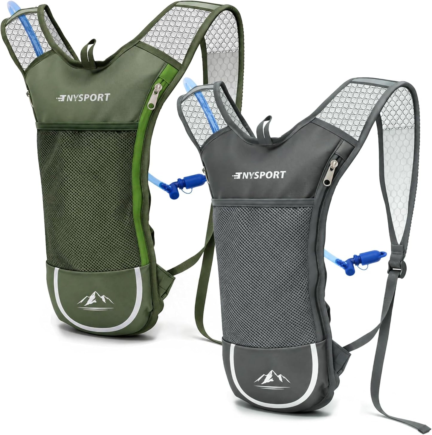 2 Pack Hydration Backpack Pack with 2L Hydration Bladder, TNYSPORT Lightweight Breathable Water Backpack with 3 Layer Pockets, Reinforced Shoulder Straps for Hiking Running Cycling