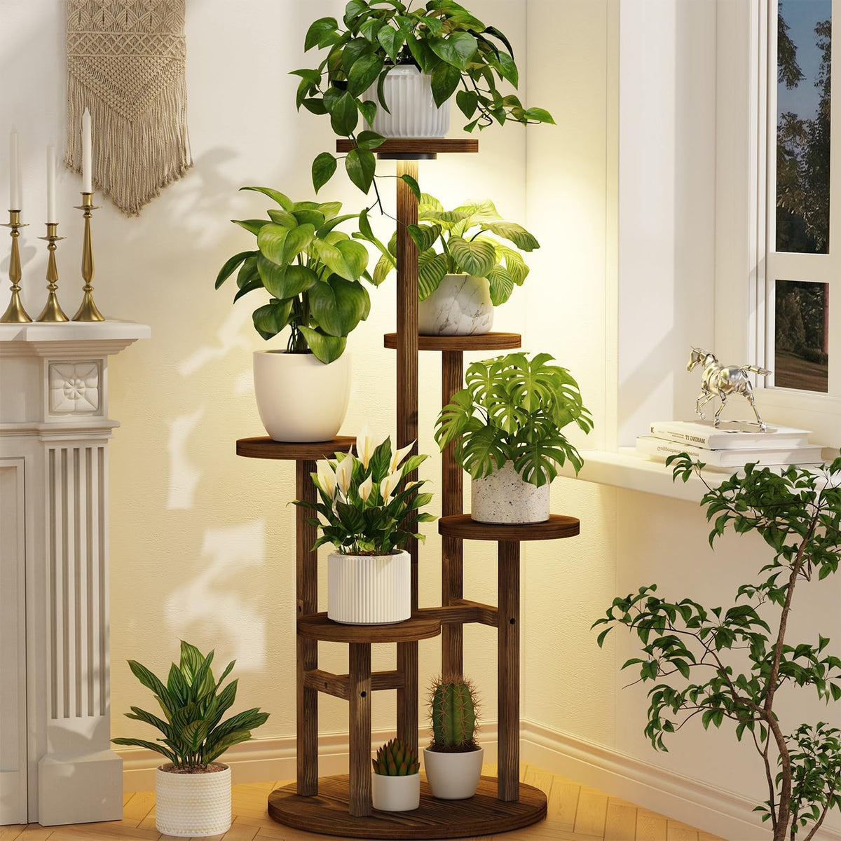 LASZOLA Corner Plant Stand Indoor Flower Shelf Tall, 3 Tiers Metal Black