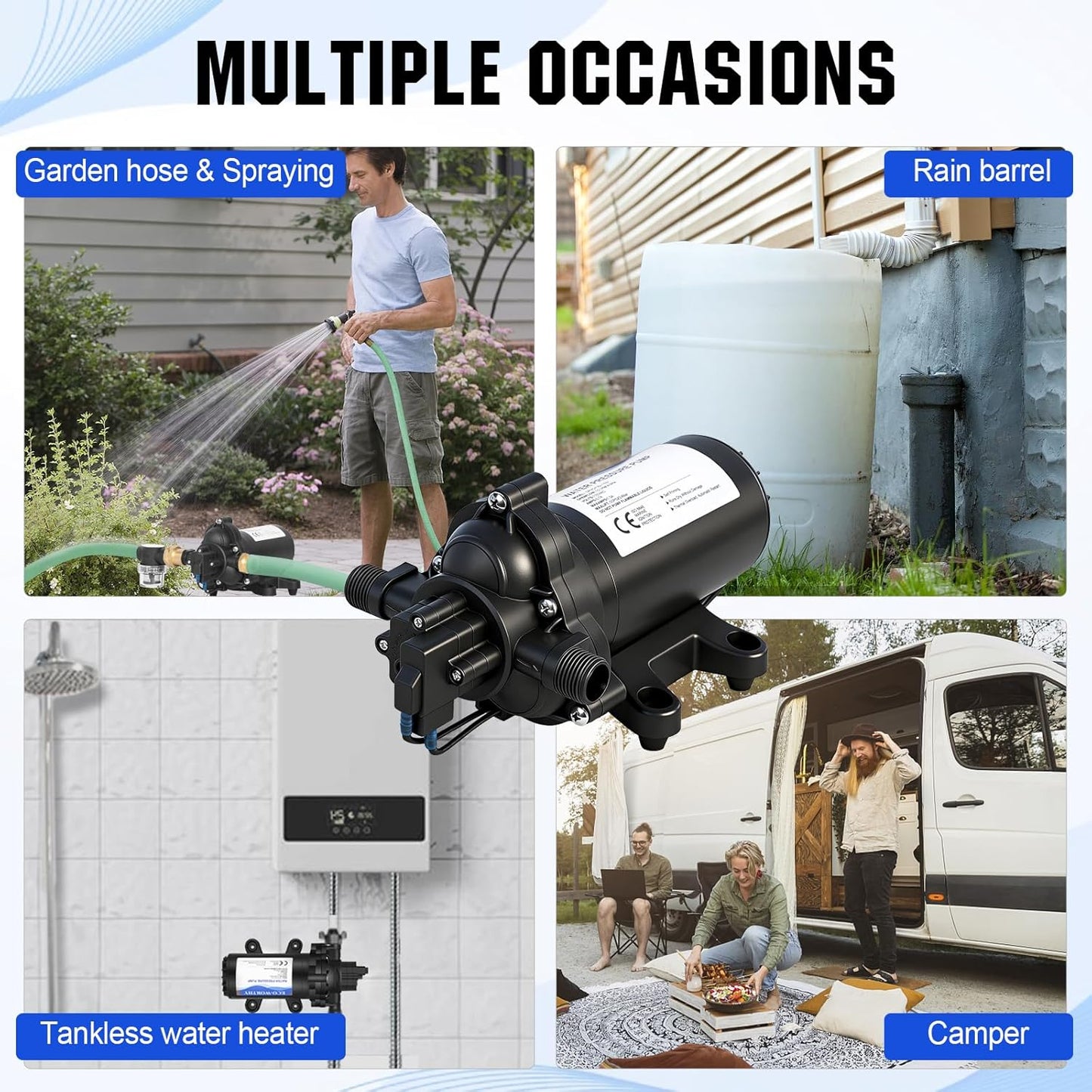 ECO-WORTHY 33-Series Industrial Water Pressure Pump 110V AC 4.0GPM 50PSI RV Fresh Water Diaphragm Pump include Garden Hose Adapters for Irrigation Marine Boat Sprinkler Faucet