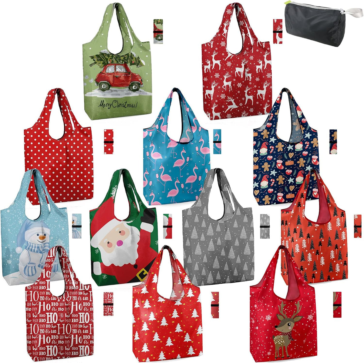 BeeGreen Christmas Red Reusable Grocery Bags Shopping Bags Bulk 10 Packs 50LBS X-Large Foldable-Machine Washable-Heavy Duty