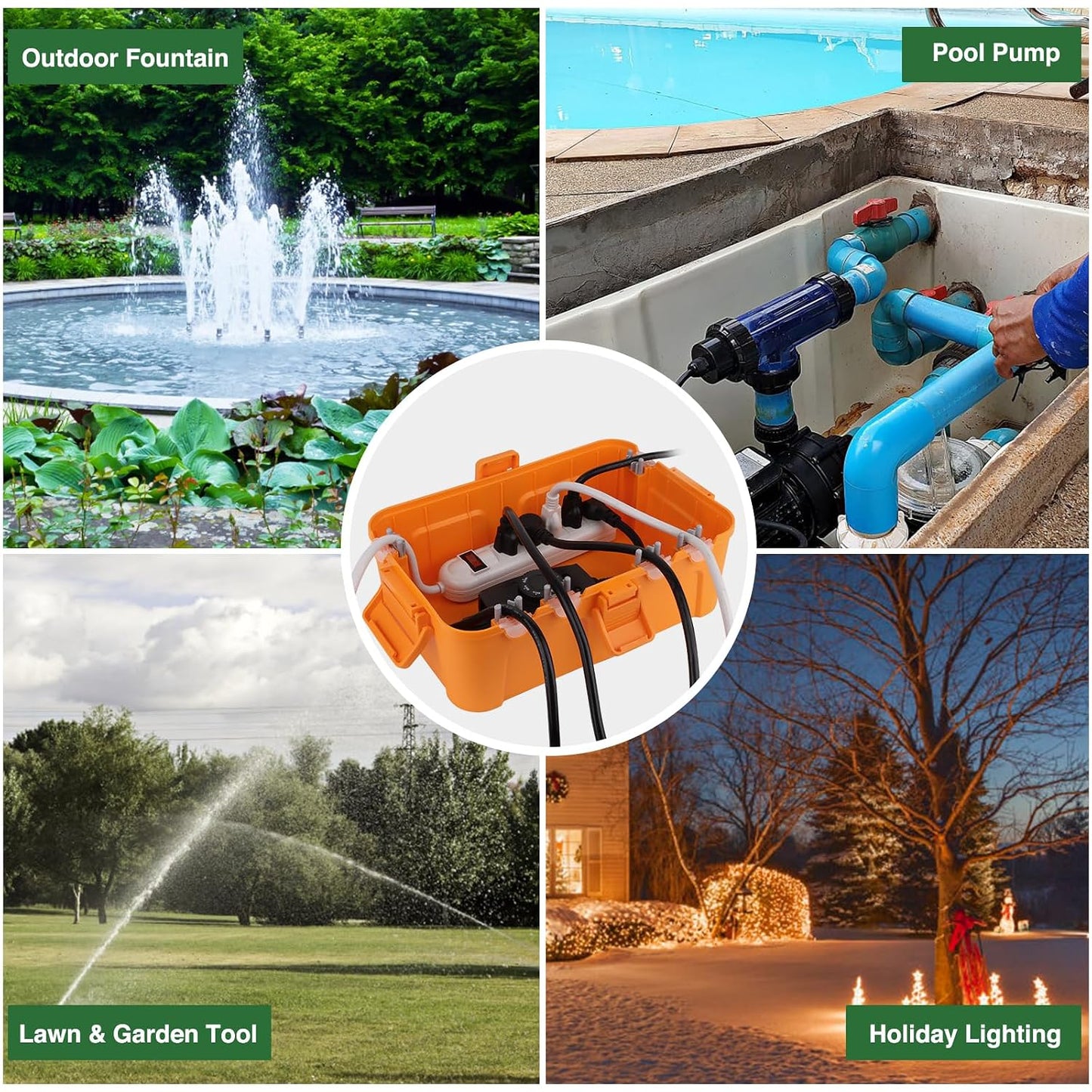 Flemoon Large Outdoor Electrical Box, Waterproof Extension Cord Cover | 6 Cable Entry Ports, IP54 Weatherproof Connection Box with Clear Lid for Photocell Light Sensor Timer, Outlet, Socket, Orange