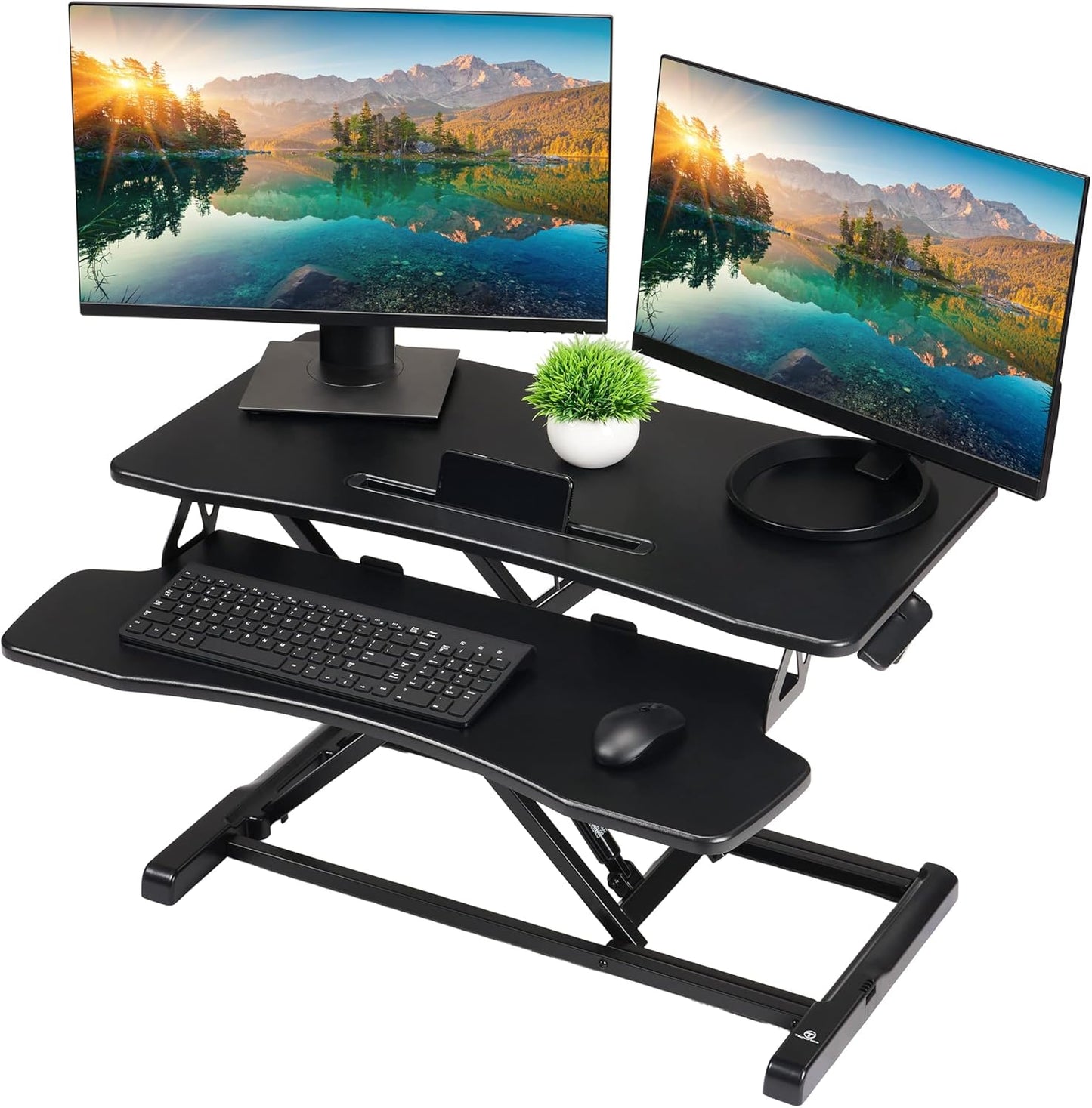 TechOrbits Standing Desk Converter - 32 Inch Adjustable Sit to Stand Up Workstation, Particle Board, Dual Monitor Desktop Riser with Keyboard Tray, for Home Office Laptop, Black 32"