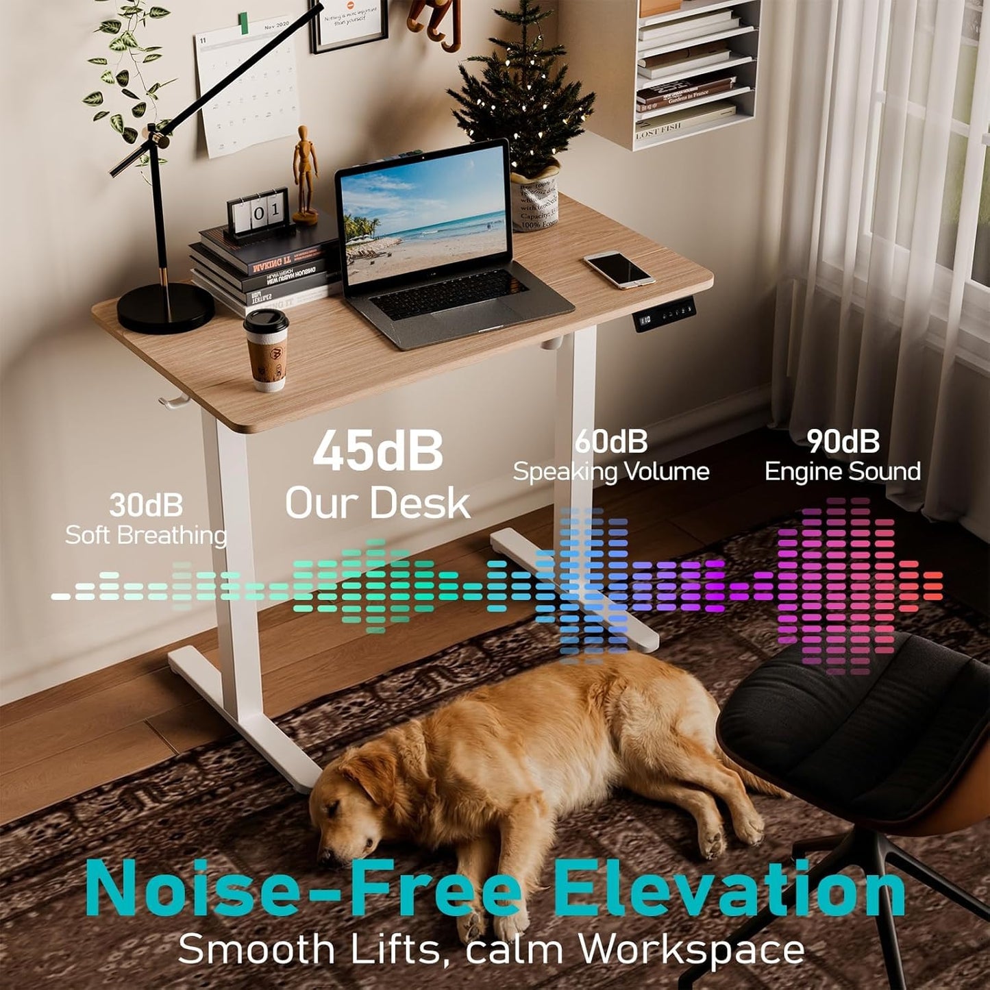 35" Electric Standing Desk Adjustable Height, Small Sit Stand Desk for Home Office & Computer Workstation, Compact Work Desk with Cable Management (Light Walnut)