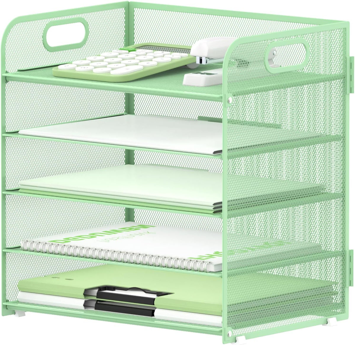 Supeasy 5 Trays Paper Organizer Letter Tray with Handle-Mesh Desk File Organizer, Paper Sorter Desk Organizer for Office, Home or School (Golden)
