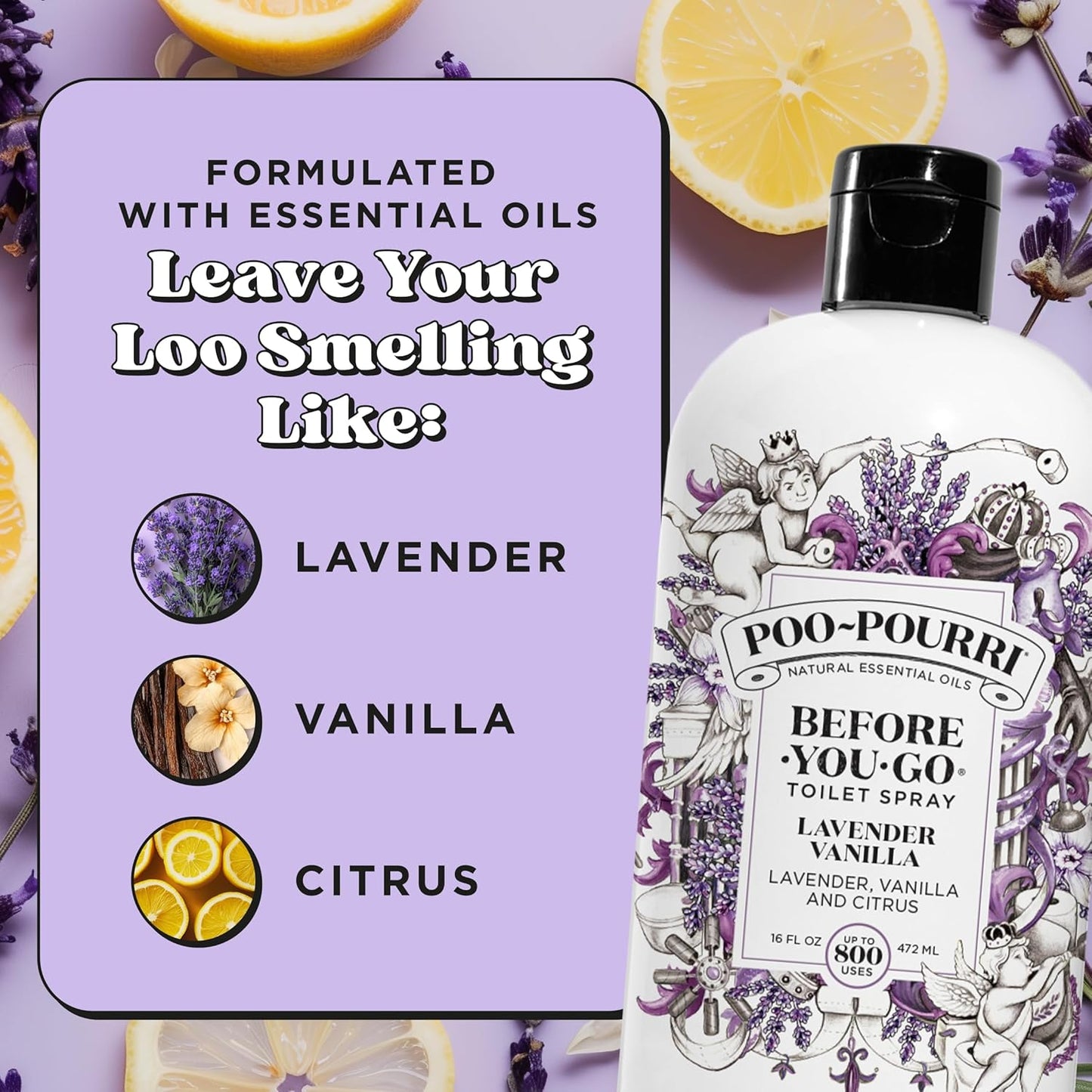 Poo-Pourri Before-You-Go Toilet Spray Refill, Lavender Vanilla,16 Fl Oz, Up to 800 Uses, Bathroom Odor Deodorizer with Essential Oils for Home or Work, Lavender, Vanilla and Citrus Scent