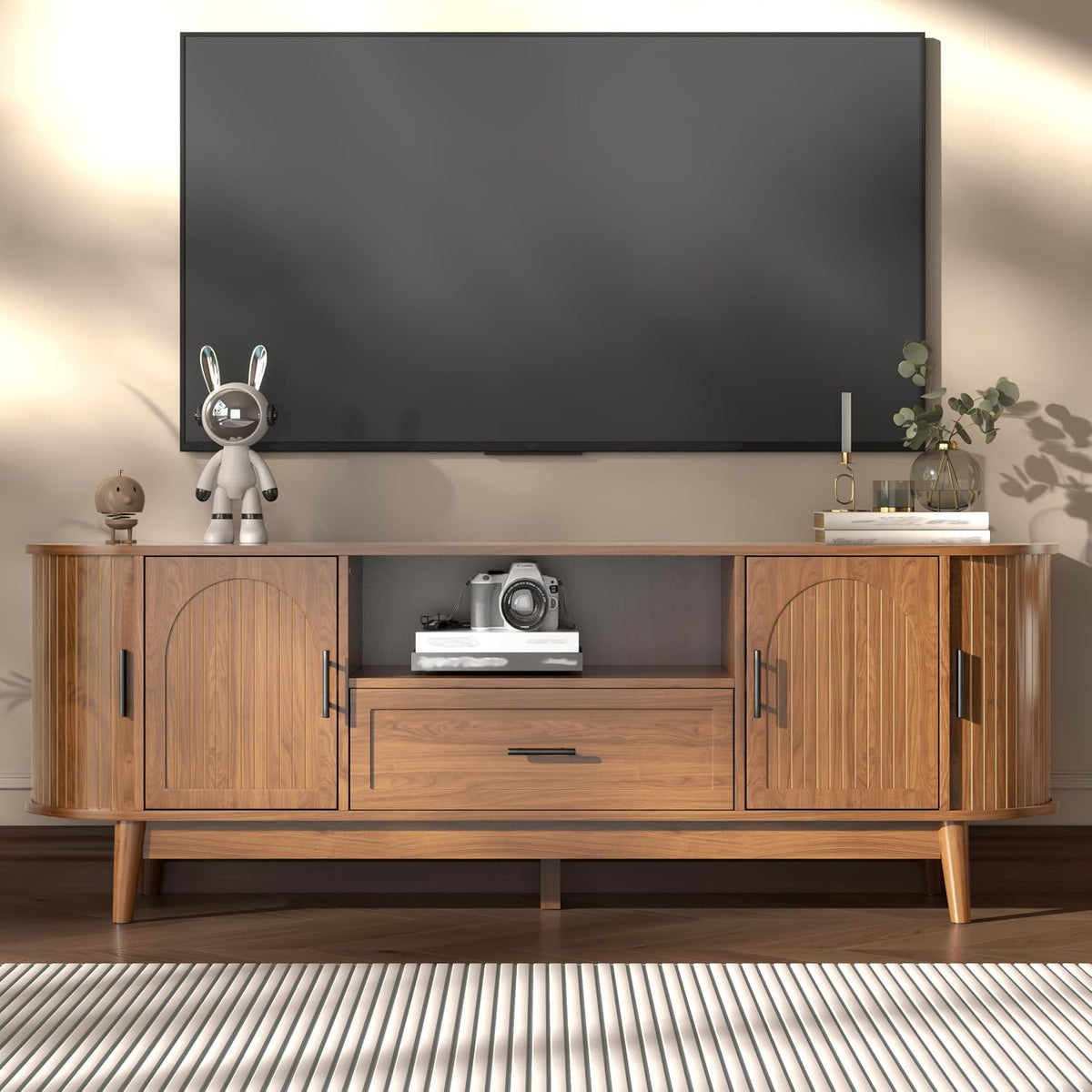 63" Fluted TV Stand for Tvs up to 70" Entertainment Center with Drawers
