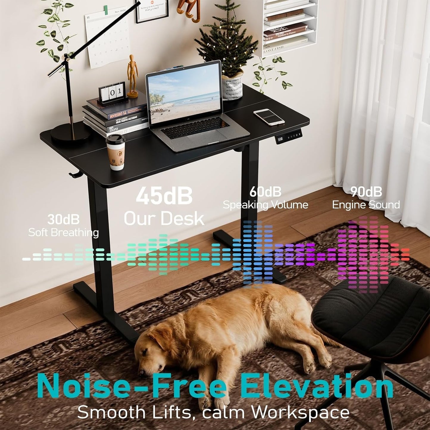 35" Electric Standing Desk Adjustable Height, Small Sit Stand Desk for Home Office & Computer Workstation, Compact Work Desk with Cable Management (Black)