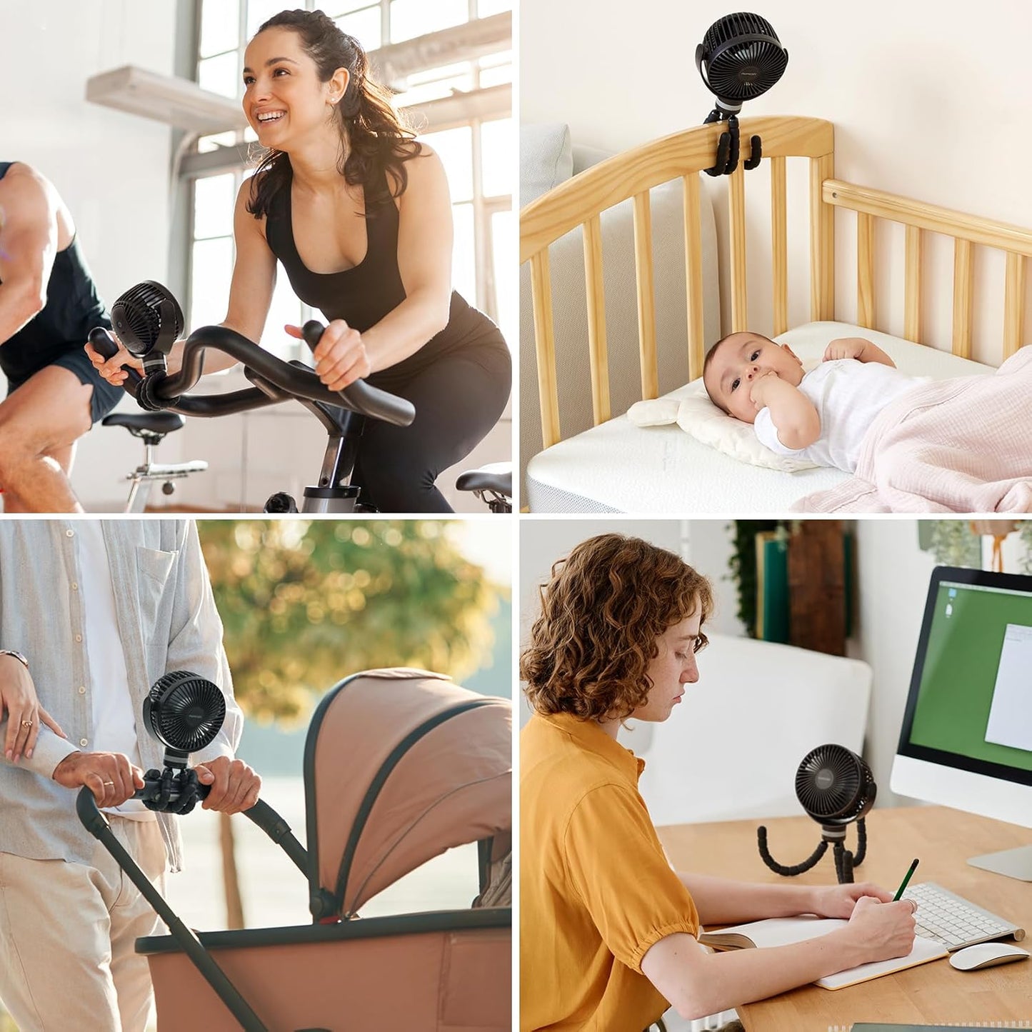 Momcozy 8000mAh Portable Stroller Fan | 27H Ultra-long Battery Life | Detachable 4 Speed 360°Rotate | 2 Modes LED Night Light, USB Rechargeable Handheld Cooling Fan for Travel, Car Seat, Bedroom