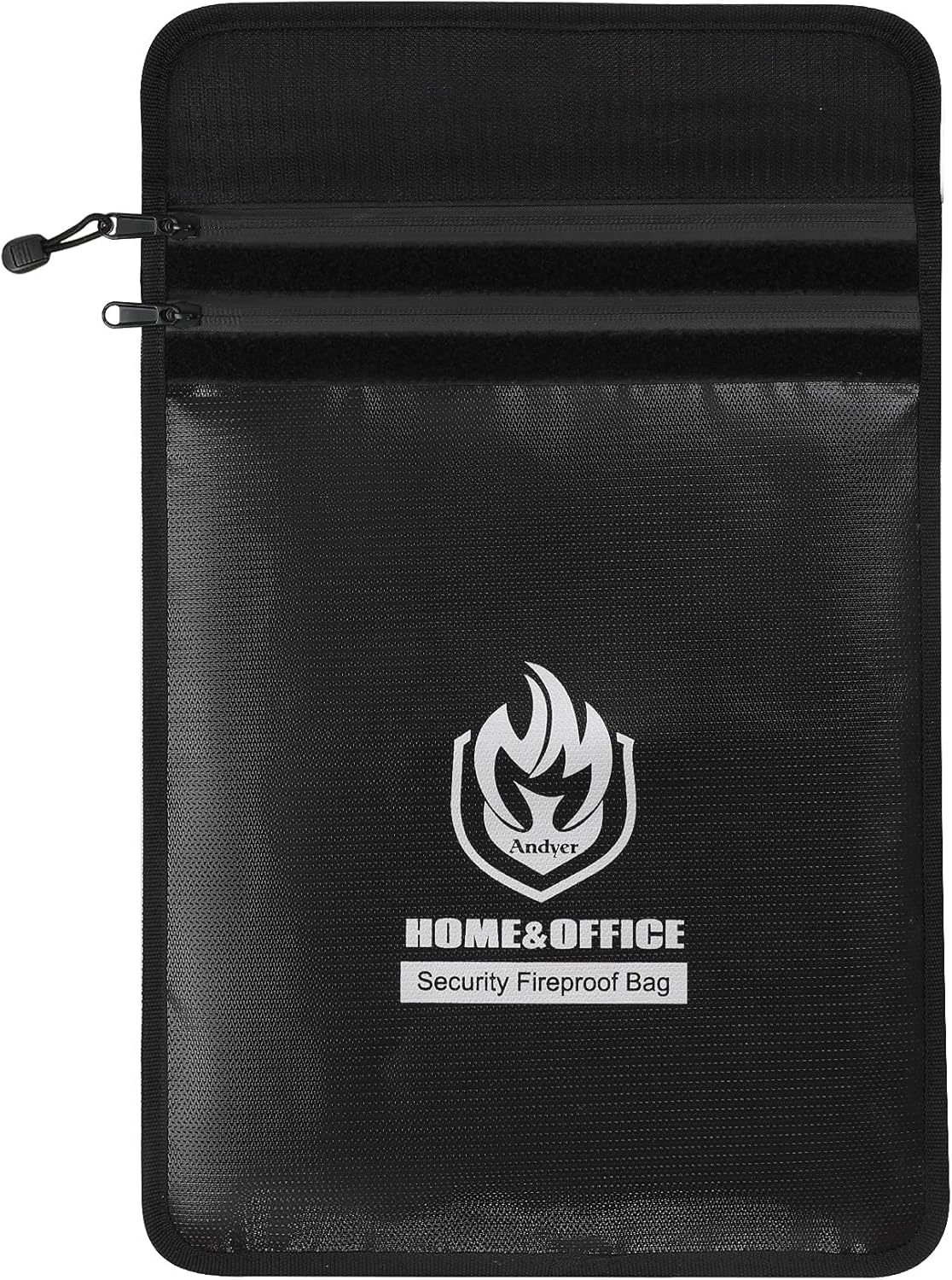 Upgraded Two Pockets Fireproof Document Bag (2000℉), andyer 15”x 11”Waterproof Fireproof Money Bag with Zipper, Waterproof Holder Pouch Fire Safe Envelope for Valuables, Legal Documents (Jet Black)