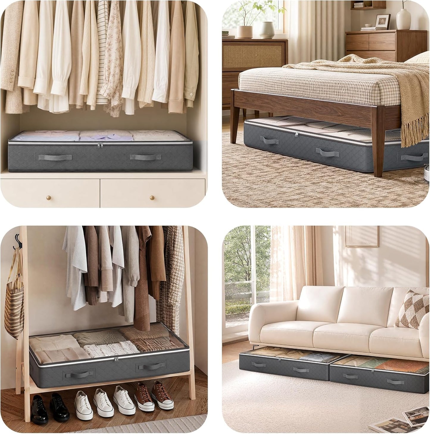 Budding Joy 90L Under Bed Storage Containers, Closet Organizers and Storage Bins, Foldable Underbed Storage Bags for Linen Sheets, Blanket, Clothing, Comforter, Sweaters, Pillows, Wrapping Paper, Grey