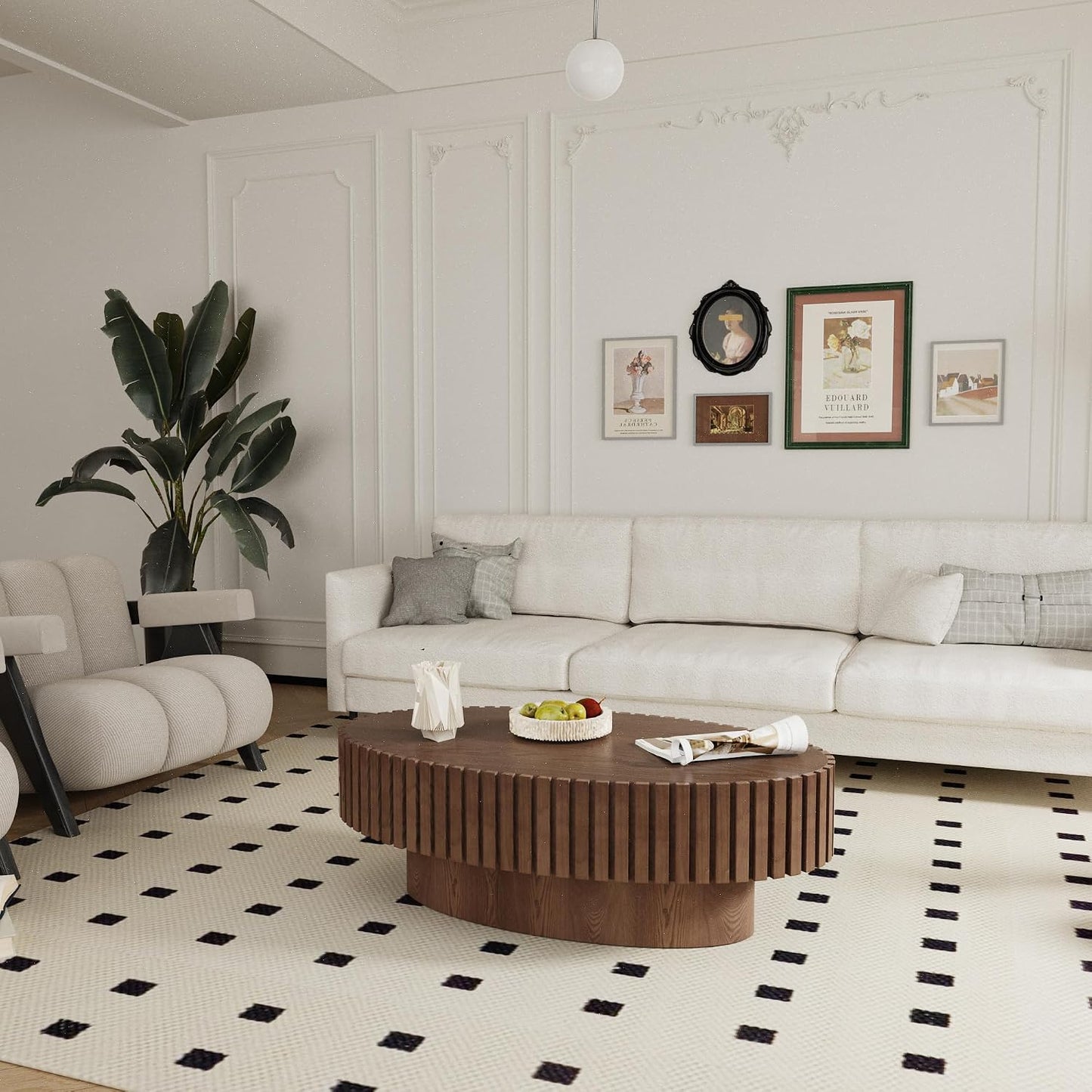 Oval Fluted Coffee Table (Oval Brown 43.3in) | Drum Coffee Tables for Living Room | Modern Pedestal Center Table