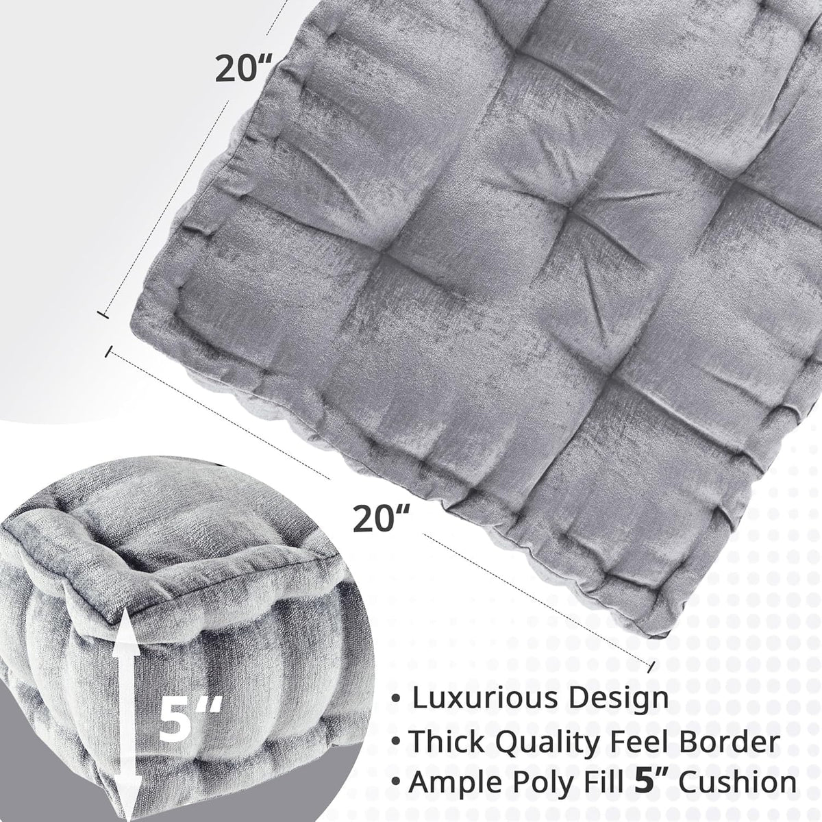 Intelligent Design Floor Pillow, Large Cushion for Meditation, 20x20 Grey