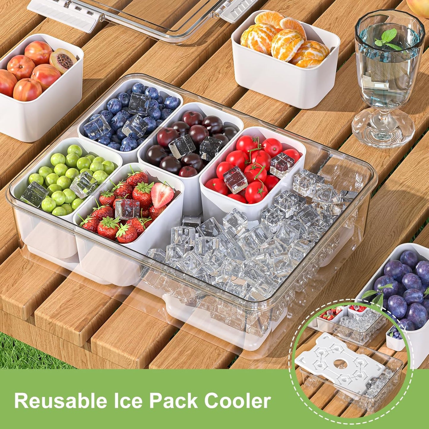 Chilled Snackle Box Container with Ice Pack, Bonus Insulated Bag Charcoolerie Chilled Portable Serving Tray, 8 Compartment Snack Container for Charcuterie Snack Road Trip Picnic Essentials