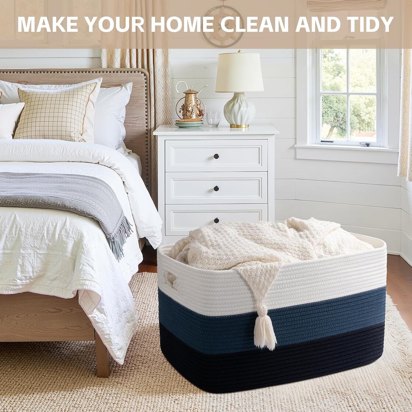 OIAHOMY Blanket Basket Laundry Basket Dog Toy Basket 75L Gradient Blue | Large Storage Basket,Baby Basket,Toy Storage,Woven Rope Basket for Blankets,Blanket Storage for Living Room