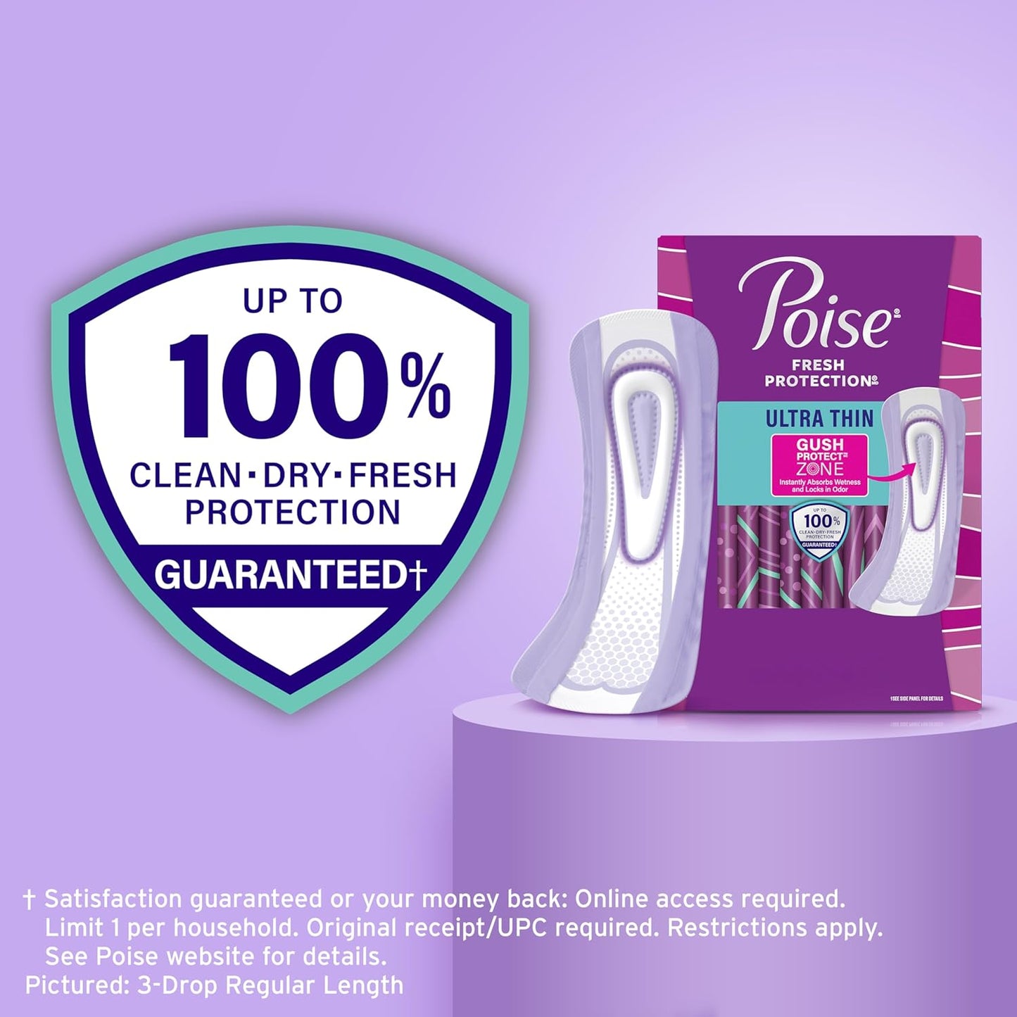 Poise Ultra Thin Incontinence & Postpartum Pads for Bladder Leaks, 3 Drop Light Absorbency, Regular Length, 144 Count (Packaging May Vary)