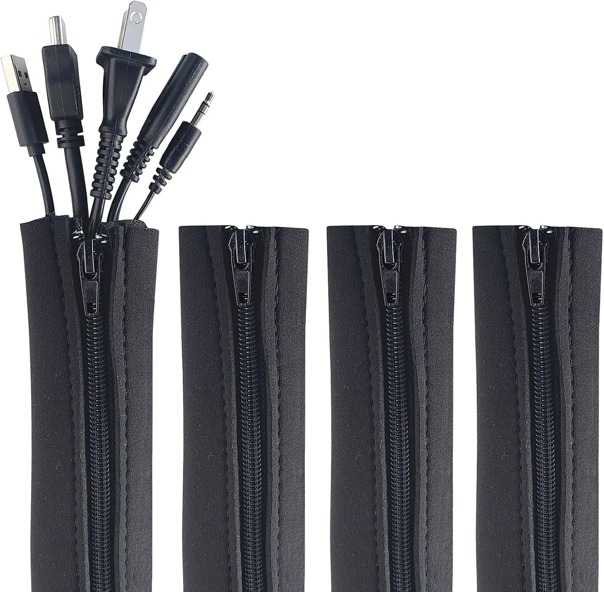 Zipper Cable Sleeve by Wrap-It Storage - 36" x 4" (2-Pack) Black
