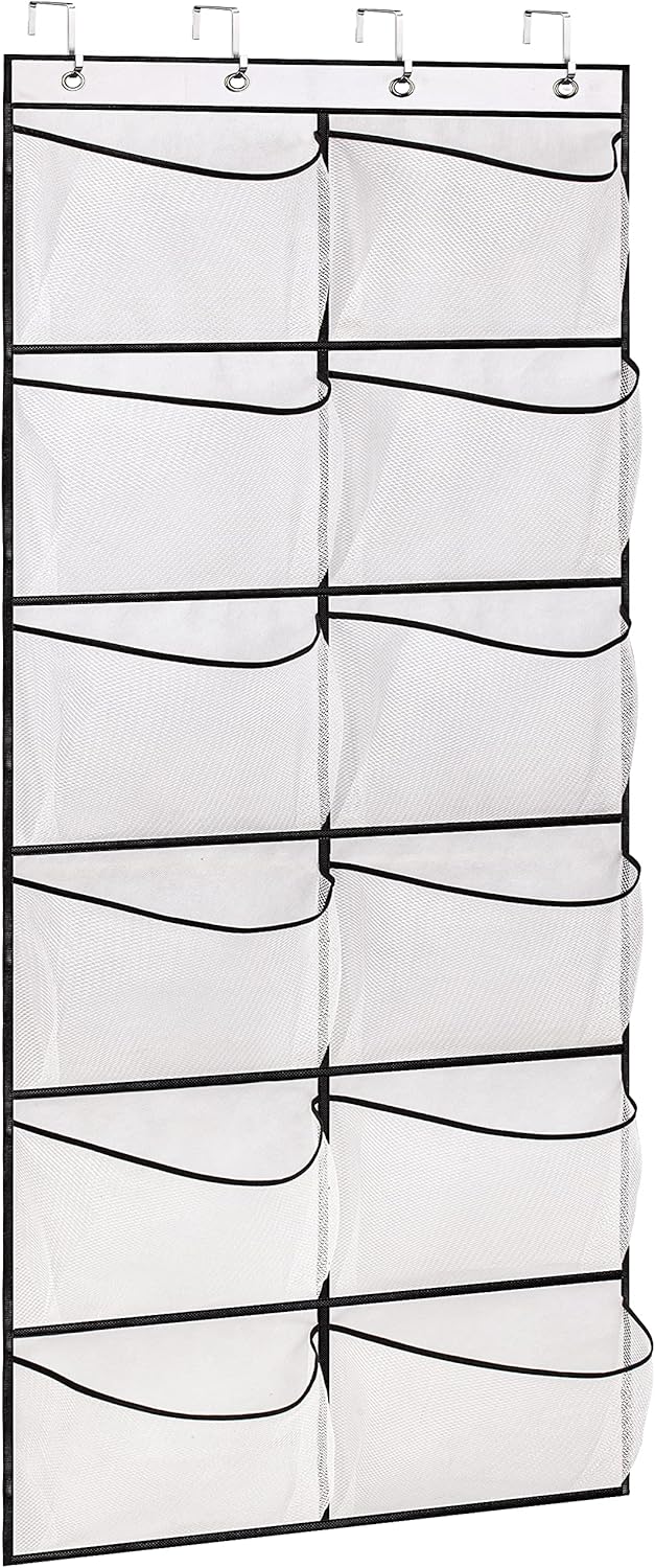 KIMBORA 12 Large Mesh Pockets Over the Door Shoe Organizer for Closet Hanging Shoe Rack for Door Sneaker Hanger Boot Storage for Kids, Baby, Toddler, Girl, Pink