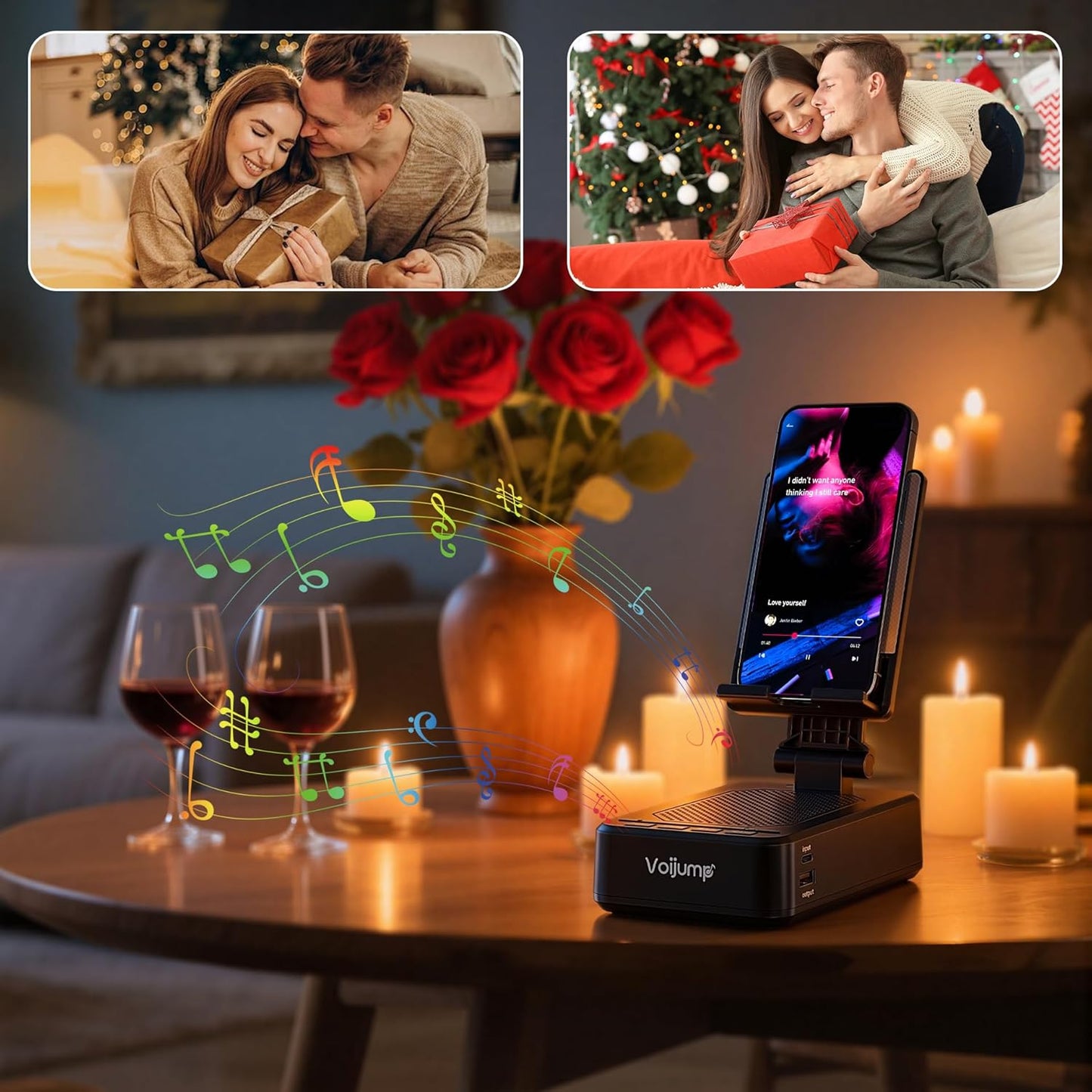 Cell Phone Stand with Wireless Bluetooth Speaker and Charging, Anti-Slip Base HD Surround Sound, Perfect for Home/Outdoor, Phone Holder Compatible with iPhone/ipad/Samsung Galaxy, Gifts for Men Women