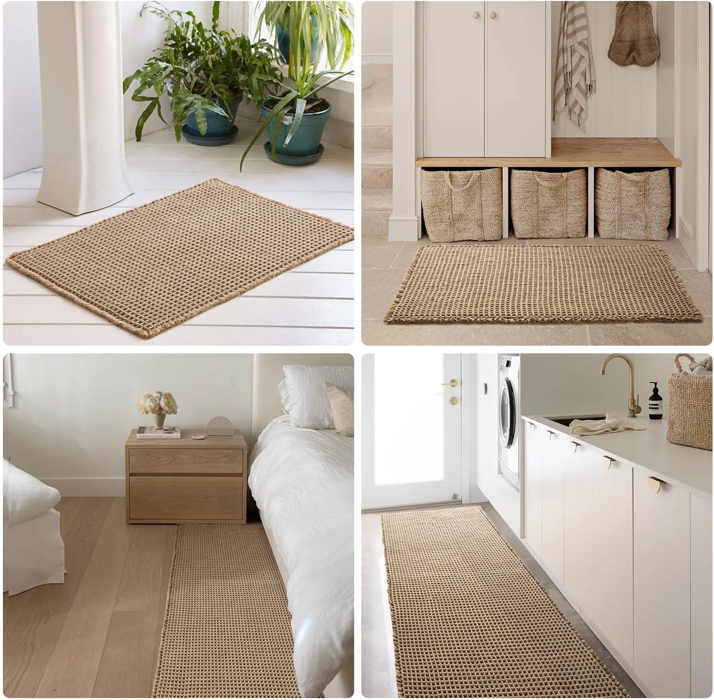 TYUU Waffle Bath Mat, Boho Bathroom Rugs Non Slip Washable Super Absorbent Quick Dry Bath Mat Farmhouse Bathroom Decor, 30"x20" Beige
