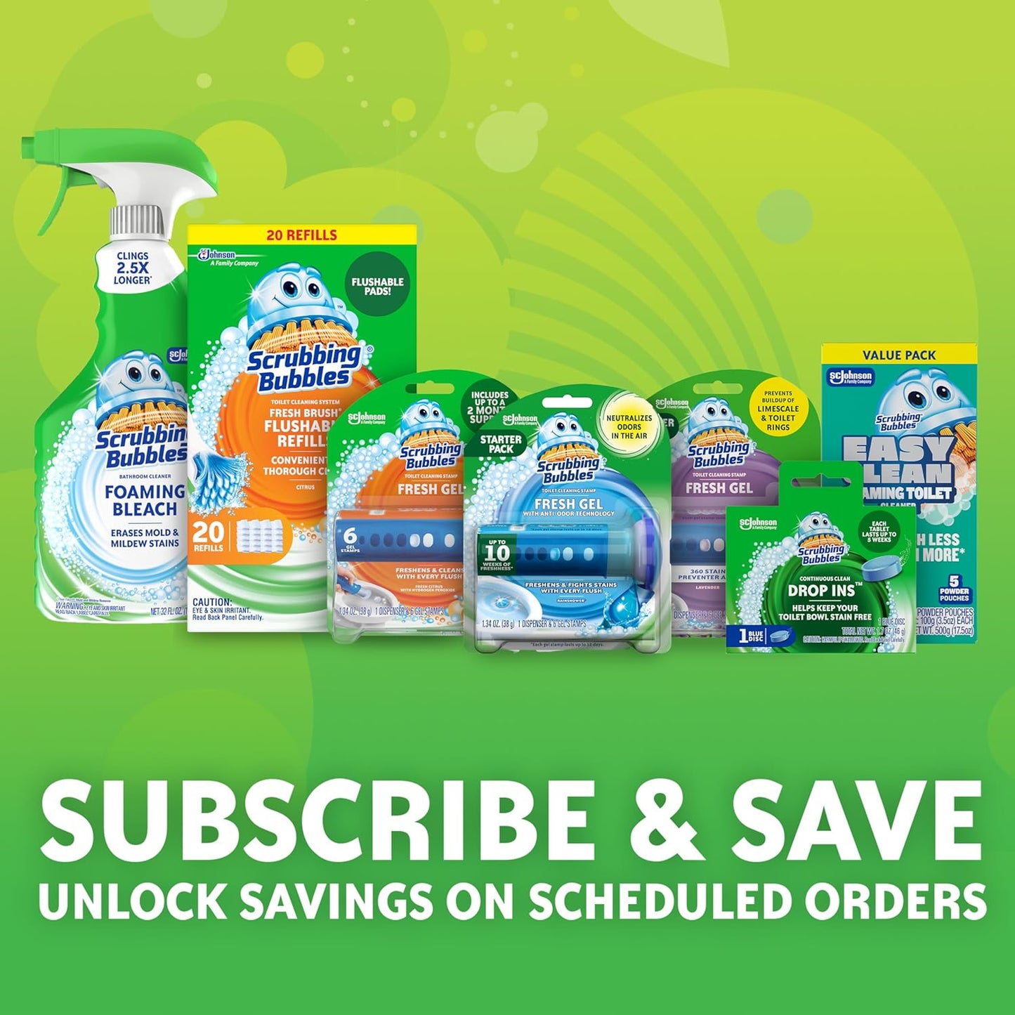 Scrubbing Bubbles Fresh Gel Toilet Bowl Cleaning Stamps, Helps Keep Toilet Clean and Helps Prevent Limescale & Rings, Rainshower Scent, 1 Dispenser with 24 Fresh Gel Stamps