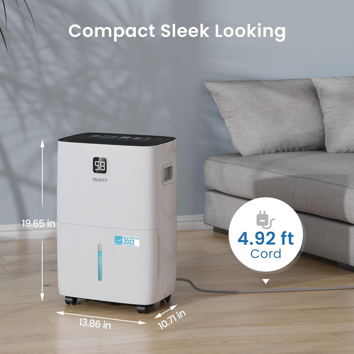 Yaufey 5000 Sq.Ft. Energy Star Certified Dehumidifier, Max 80 Pints Dehumidifier for Basement with Drain Hose, Smart Compressor with Intelligent Humidity Control, Dehumidifiers for Home Bedroom