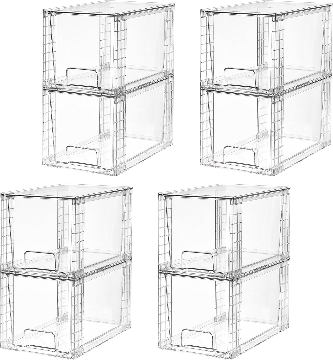 Vtopmart 4 Pack Large Stackable Storage Drawers,White,Easily Assemble Acrylic Bathroom Closet Undersink Organizers and Storage,Plastic Bins for Kitchen Cabinets,Pantry,Makeup,Medicine Organization