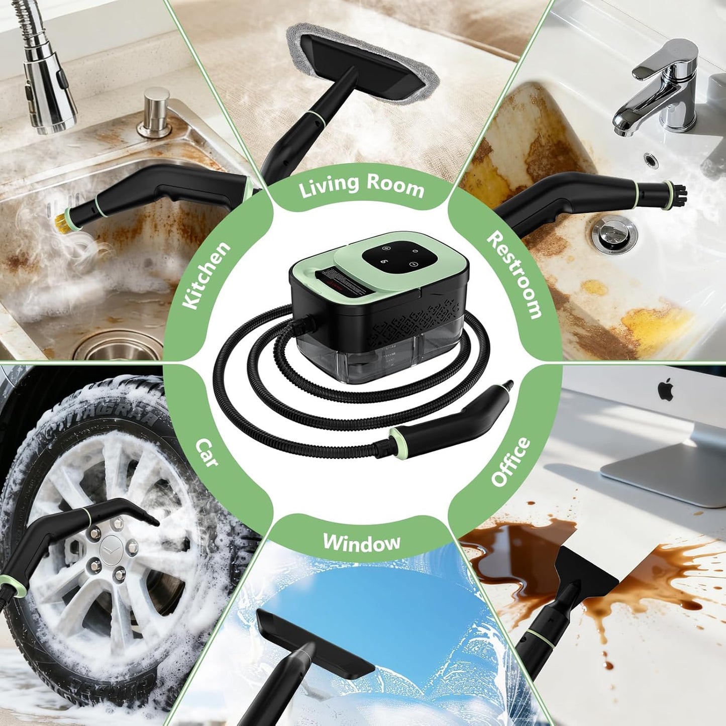 Steam Cleaner, Portable Steamer for Cleaning with 16pcs Accessories, 6-Level Adjustable and 15s Heat-Up, Handheld Steam Cleaner for Home, Tile, Dirt, Grout, Grease, Car Detailing