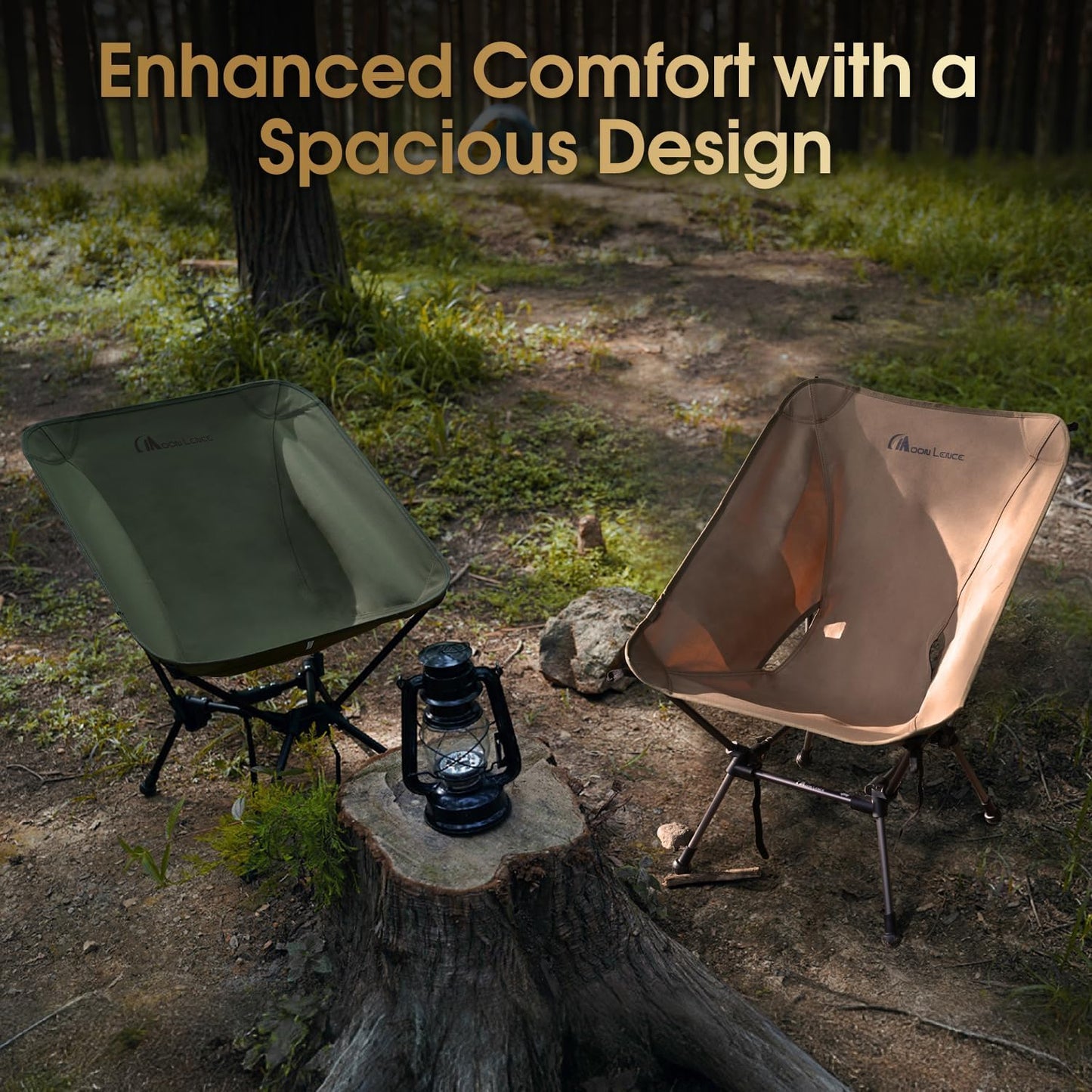 MOON LENCE Portable Camping Chair Plus, Larger & Roomier, Compact and Lightweight Still, Folding Chair for Backpacking & Hiking, 330Lbs Capacity (Moss Green-2pack)