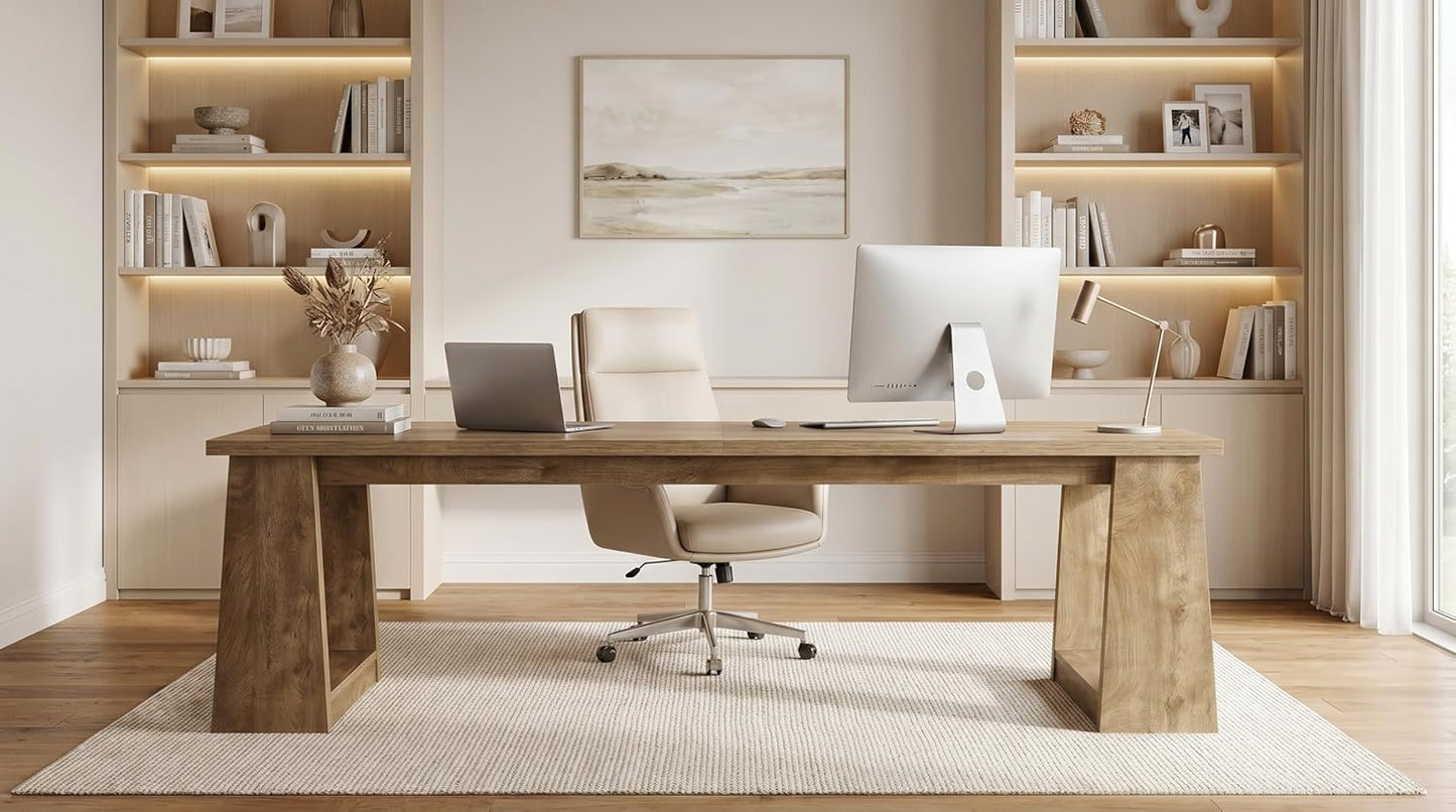 LITTLE TREE 86.6 Inch Extra Long Computer Desk, Two Person Desk, Dual Workstation Home Office Desks for 2 Users, Large Gaming & Multi-Monitor Setup Writing Table for Spacious Workspace