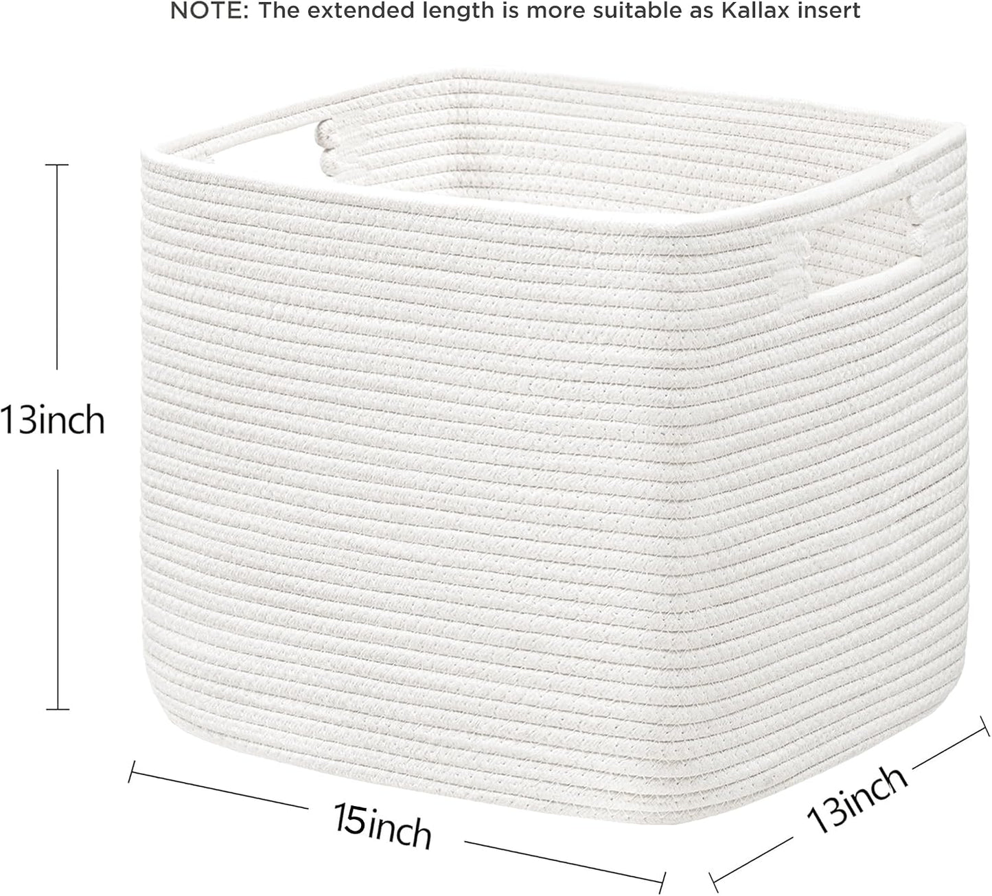 UBBCARE Set of 2 Kallax Storage Cubes-13 ×15 ×13 Inch, Cotton Rope Basket for Shelves, Toys, Book, Cube Storage Bin with Handles, Woven Storage Basket for Organizing, White