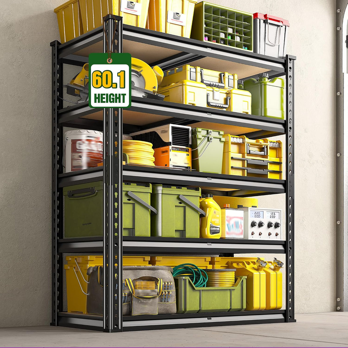 60.1" H Garage Storage Shelves 1990LBS Storage Shelves, 5 Tier Adjustable Metal Shelving, Garage Shelving for Storage, Basement, Warehouse, Pantry, Kitchen, 27.5" W x 11.9" D x 60.1" H, Black, 2 Pack