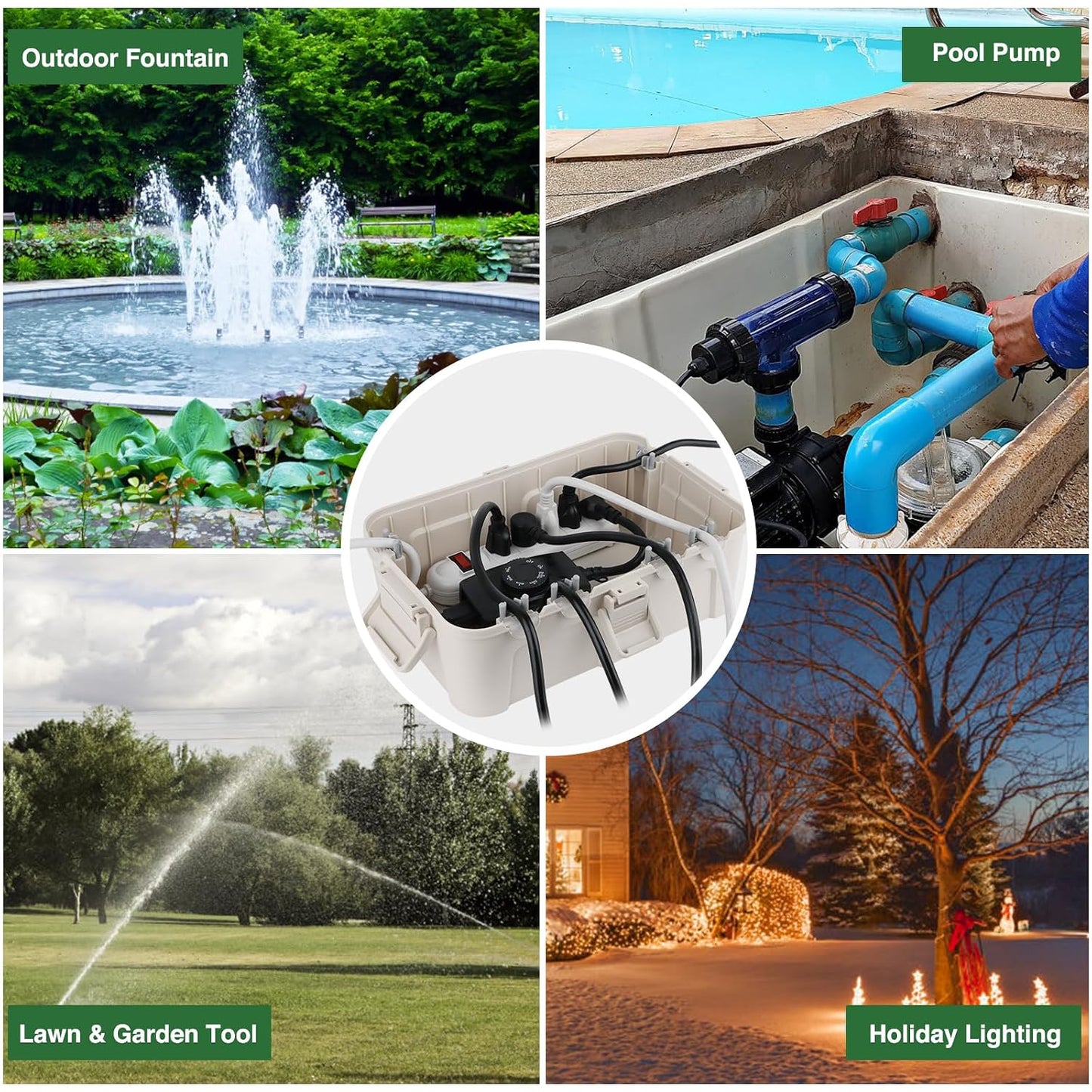 Flemoon Large Outdoor Electrical Box, Waterproof Extension Cord Cover | 6 Cable Entry Ports, IP54 Weatherproof Connection Box with Clear Lid for Photocell Light Sensor Timer, Outlet, Socket, Almond