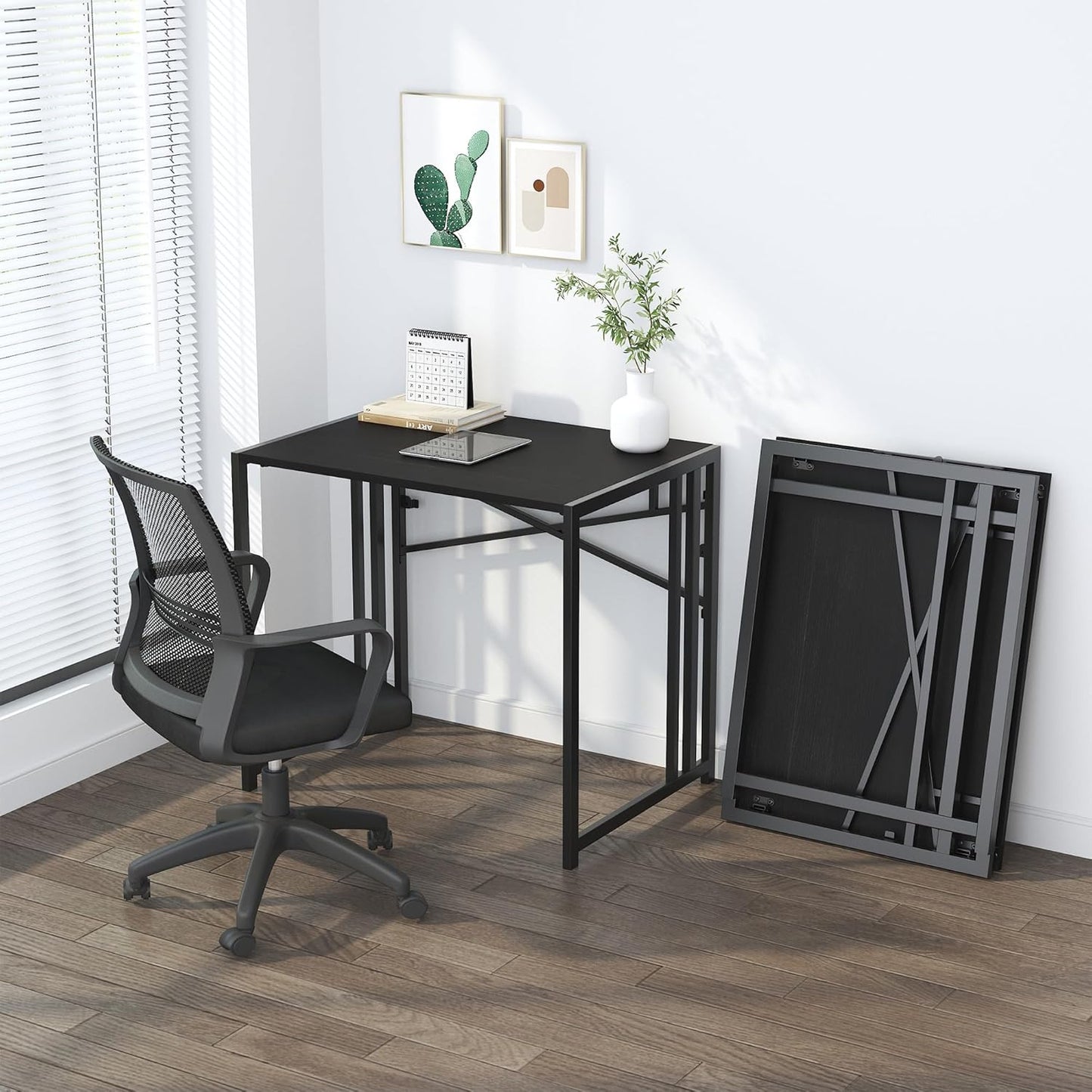 Lutown Teen Folding Computer Desk - 32 inch, Writing & Gaming, Small Space Office Desk, Black, No Assembly Required