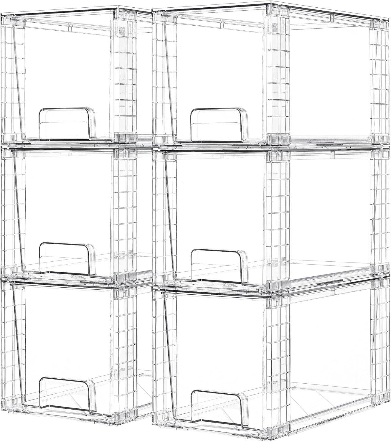 Vtopmart 4 Pack Large Stackable Storage Drawers,Black,Easily Assemble Acrylic Bathroom Closet Undersink Organizers and Storage,Plastic Bins for Kitchen Cabinets,Pantry,Makeup,Medicine Organization