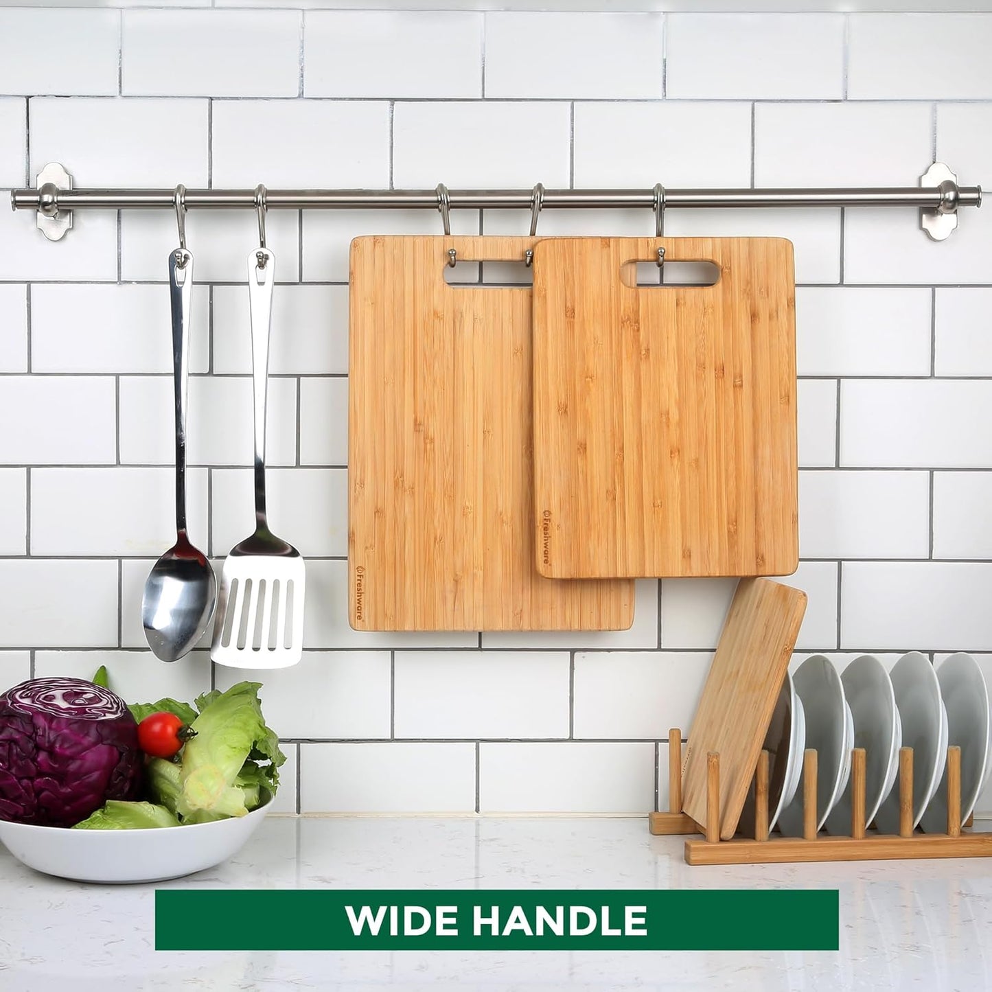 Freshware Bamboo Cutting Board Set of 3, Wooden Cutting Boards for Kitchen, Knife Friendly Food Grade Chopping Board, Lightweight with Hanging Hole for Easy Storage