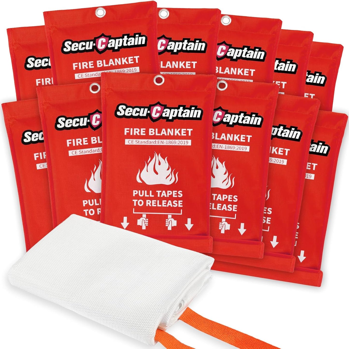 SecuCaptain Emergency Fire Blanket for Home and Kitchen - 2 Pack 40"x40" Flame Suppression Fiberglass Fire Blankets for House Camping Car Office Warehouse Emergency Survival Safety