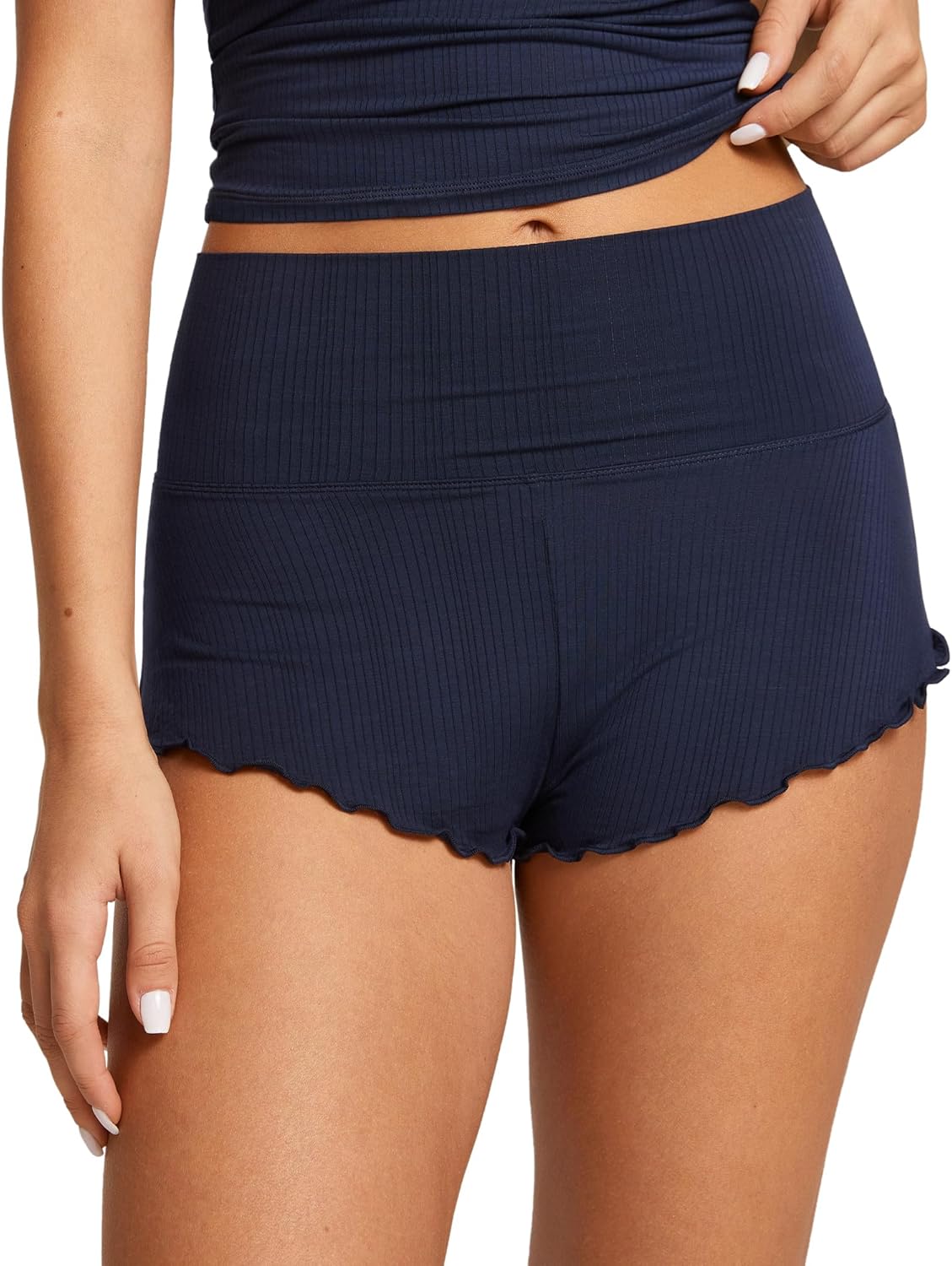 Women's Natrelax Pajamas Shorts Modal Ribbed Foldover Sleep Cheeky Ruched Cute Mini Cozy Lounge Sleepwear Bottom