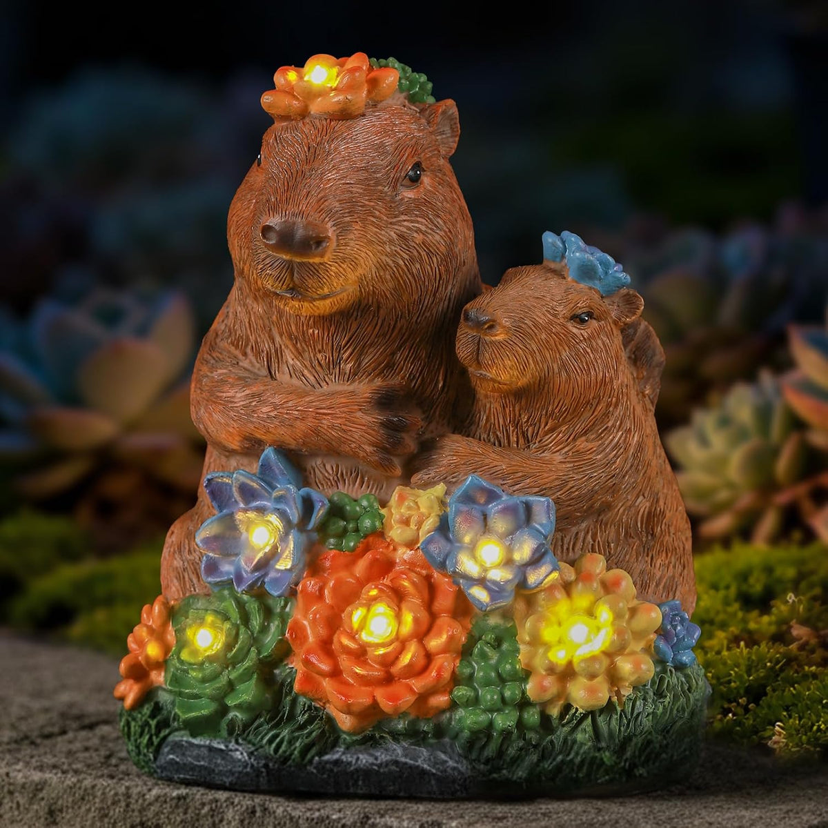 Solar Squirrel Statue Ourdoor Decor, Squirrel Figurines with Flower LED Light Decorations for Garden Woodland Patio Yard Porch, Mother's Day Housewarming Gifts for Women Mom Grandma