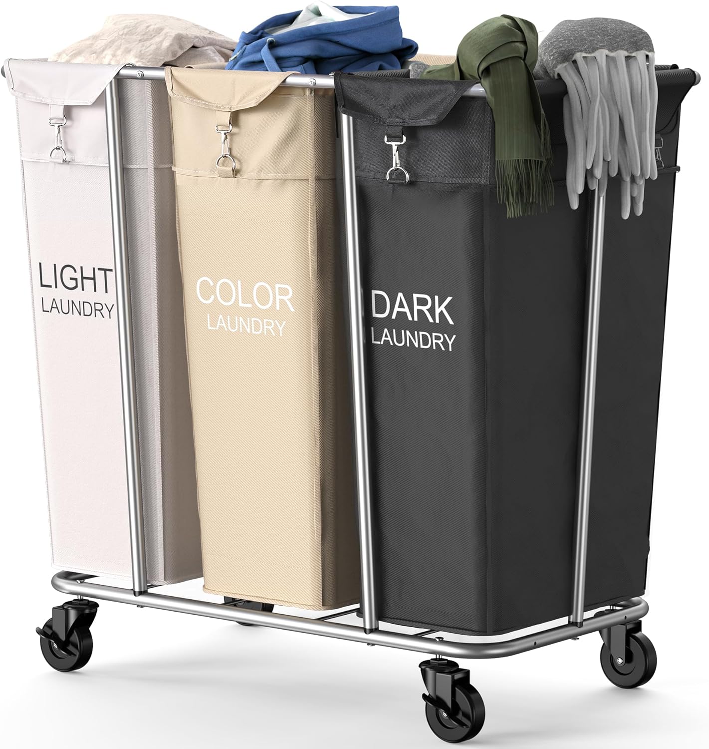 PLKOW Laundry Cart with Wheels 320L Large Rolling Laundry Cart for Commercial/Home, Rolling Laundry Basket with Steel Frame and Waterproof Lining, 9 Bushel, 32.3L x 19.7W x 30.7H Inch, Beige