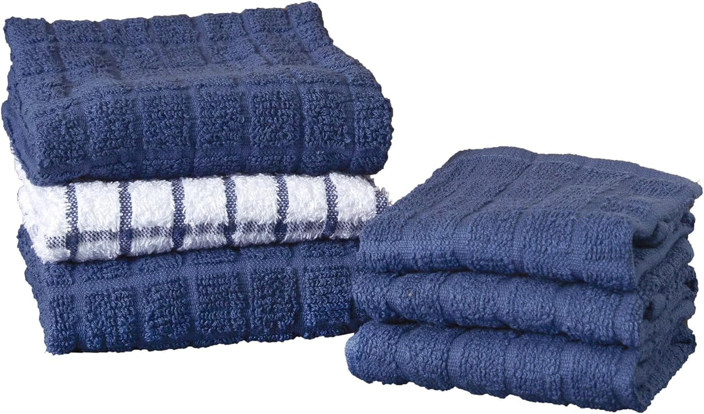 Ritz Premium Kitchen Towel and Dish Cloth Value Set: Highly Absorbent, Super Soft, Long-Lasting, 100% Cotton Checked and Solid Hand Towels, Tea Towels, Bar Towels - 6 Pack, Atlantic