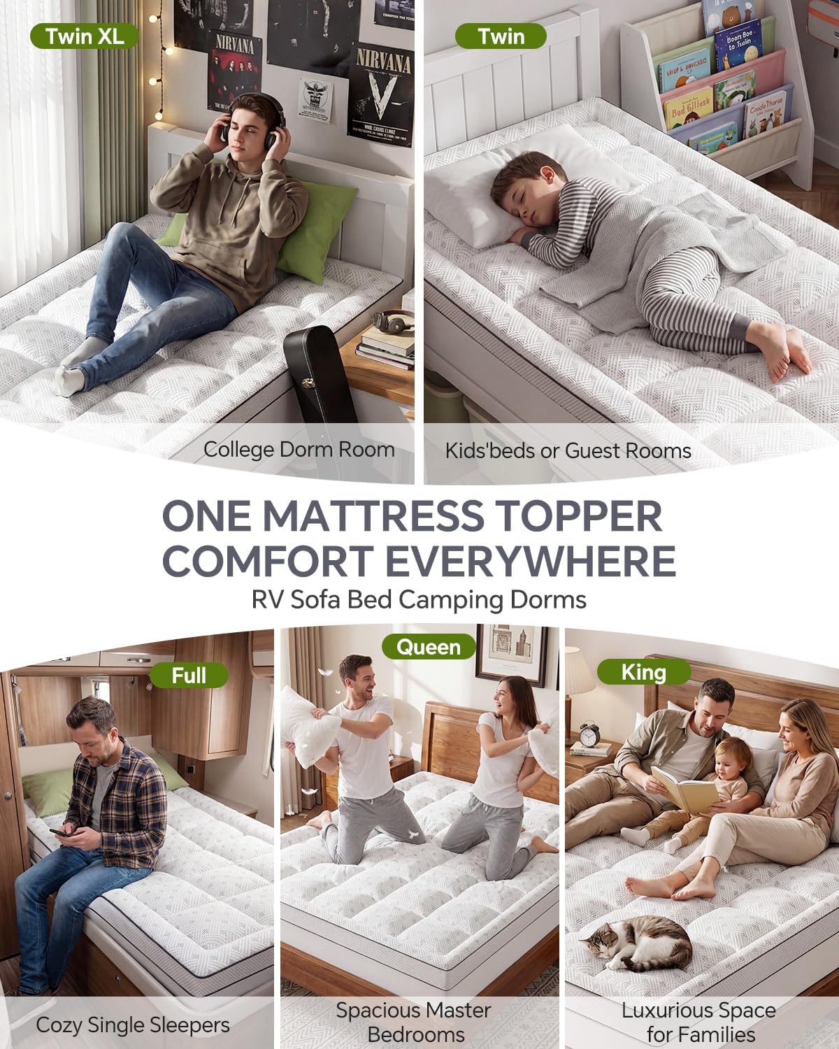 Queen Mattress Topper,3 Inch Thick Pillow Top Mattress Pad,Bamboo Rayon Breathable Cover,Soft Queen Size Shredded Memory Foam Fill Bed Topper for Comfort Sleep Full Support Pressure Relief